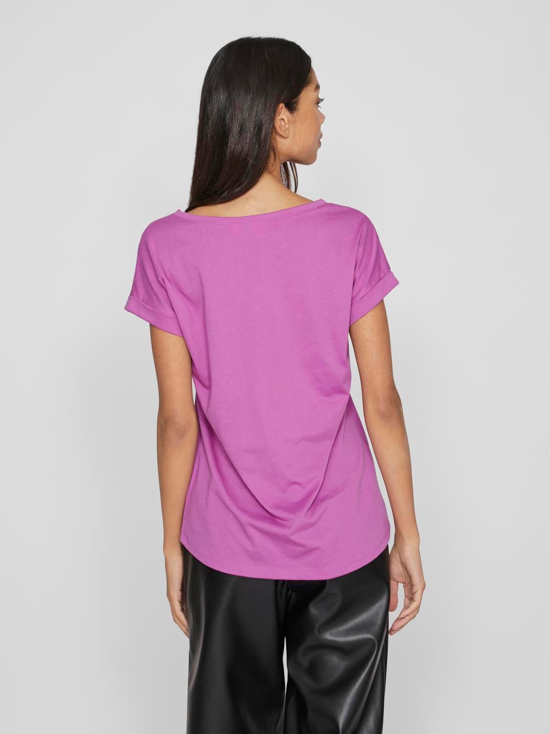 Vila Rundhalsshirt »VIDREAMERS NEW PURE T-SHIRT/SU-NOOS«, Basic Damen-T-Shirt mit Rundhalsausschnitt und umgeschlagenen Ärmeln