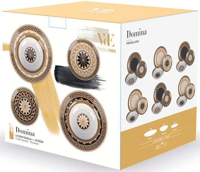 Villa d'Este Teller-Set »Geschirr-Set Domina«, (Set, 18 tlg.), Service, Tafelservice, 18 Teile, für 6 Personen