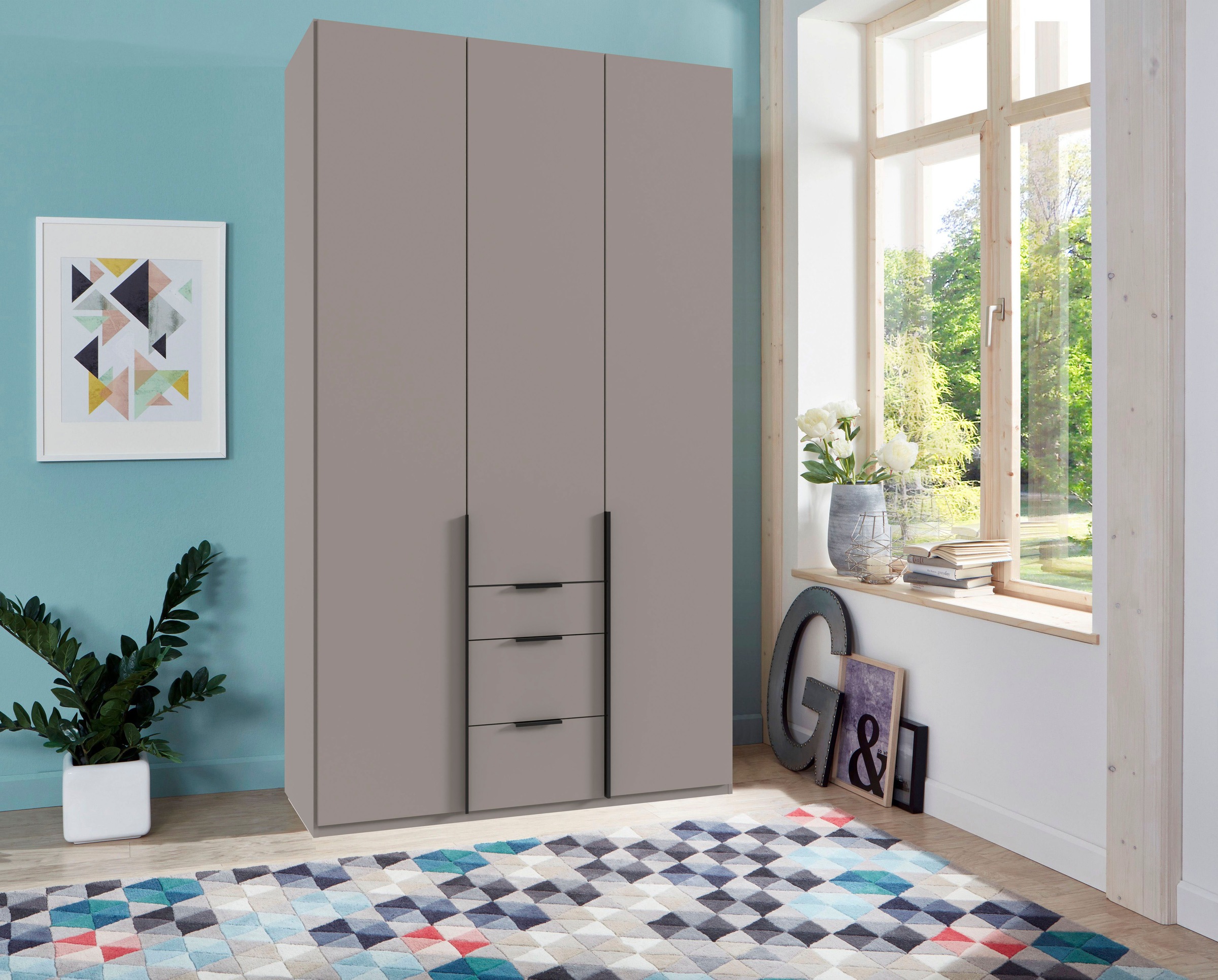 Wimex Drehtürenschrank »Mugano, 135 oder 180cm breit, 208 oder 236cm hoch, Made in Germany«, (mit langen Griffstangen aus Metall), wahlweise mit oder ohne Spiegel, mit Schubladen