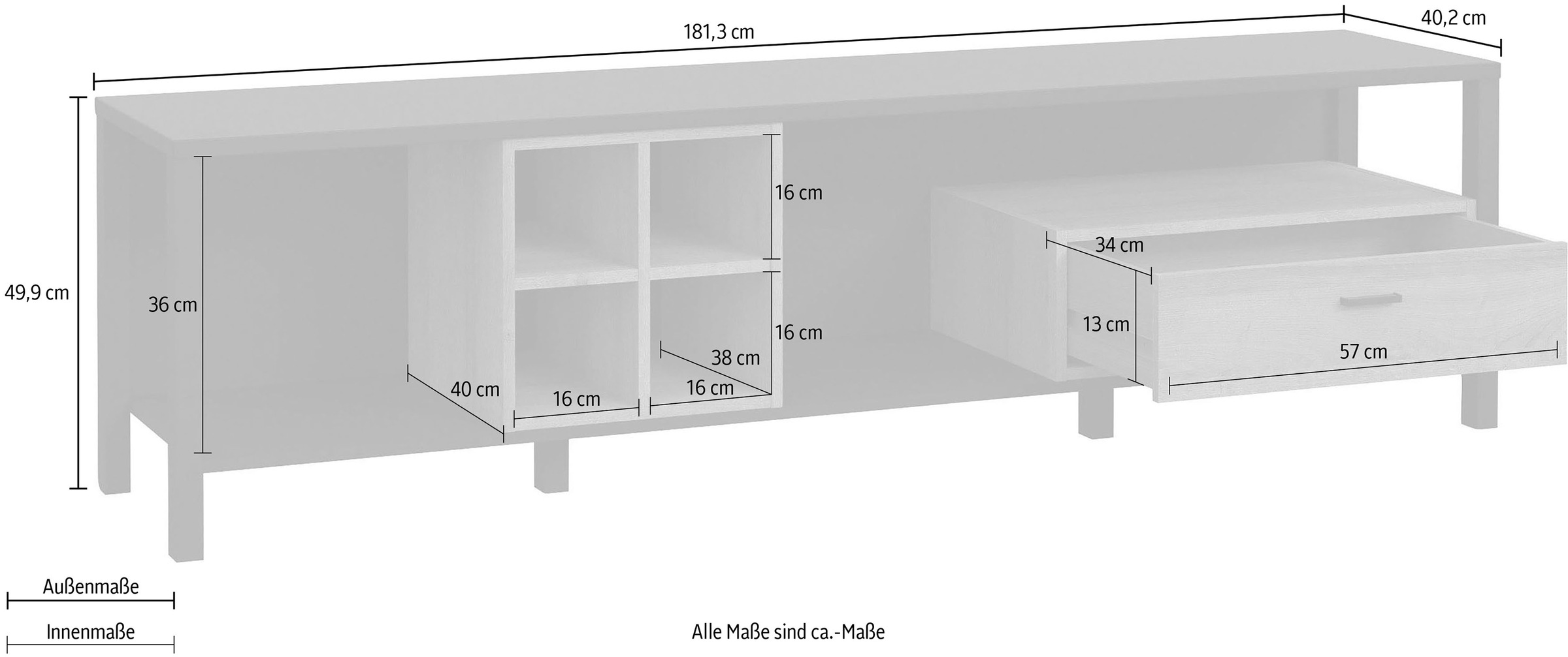 FORTE Lowboard »High Rock«, TV-Schrank, TV-Board, Breite ca. 181 cm