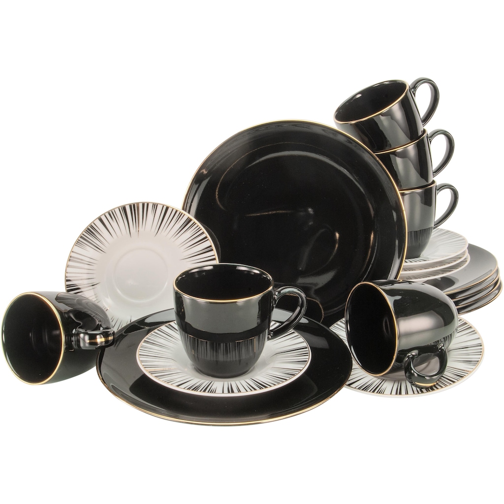 CreaTable Kaffeeservice »Geschirr-Set Enjoy Black Style«, (Set, 18 tlg., Kaffeegeschirr für 6 Personen)