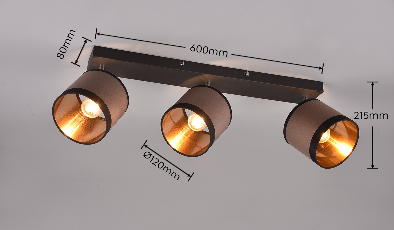 REALITY Leuchten Deckenstrahler »DAVOS, Deckenspot 3-flammig exkl 3xE14 max 10 W Stoffschirm zweifarbig«, 3 flammig, Leuchtmittel E14 | Leuchtmittel wechselbar, Wandspot Deckenspot schwenkbar Leuchtmittel wechselbar Flur Küche