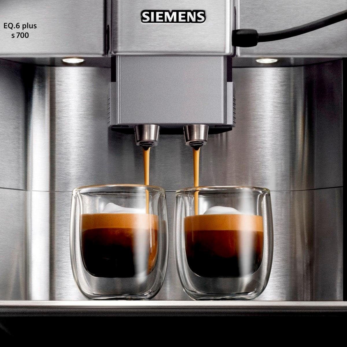 SIEMENS Kaffeevollautomat »EQ6 plus s700 TE657503DE, Doppeltassenfunktion, Keramikmahlwerk«, viele Kaffeespezialitäten, automatische Dampfreinigung, edelstahl