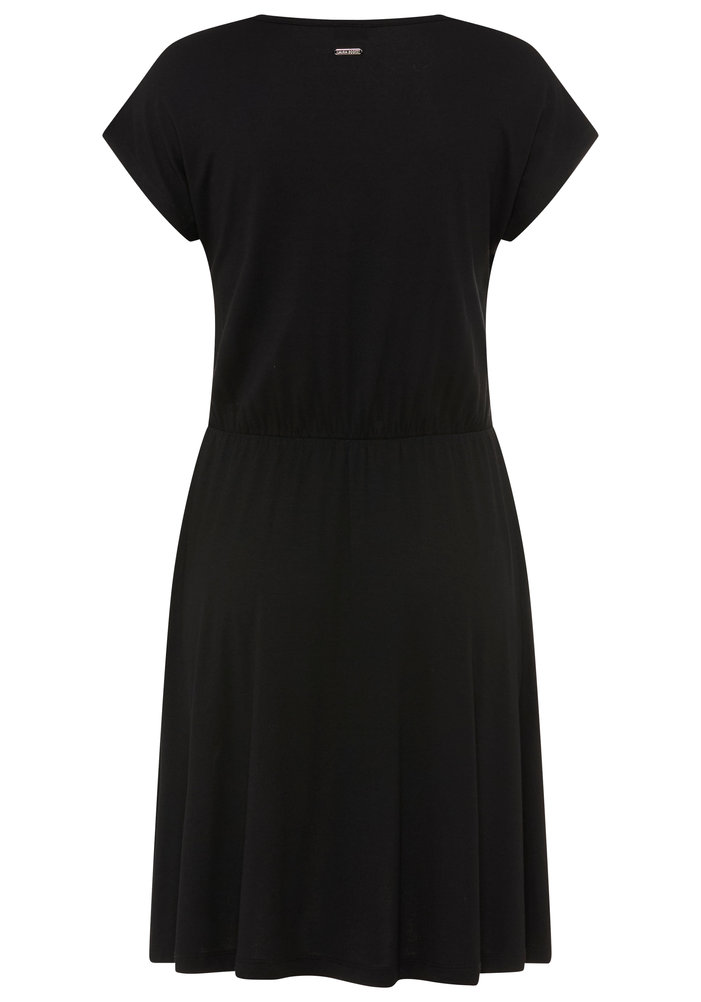 Laura Scott Abendkleid mit U-Boot-Ausschnitt, mit Spitzenapplikationen, unifarben, Kurzarm