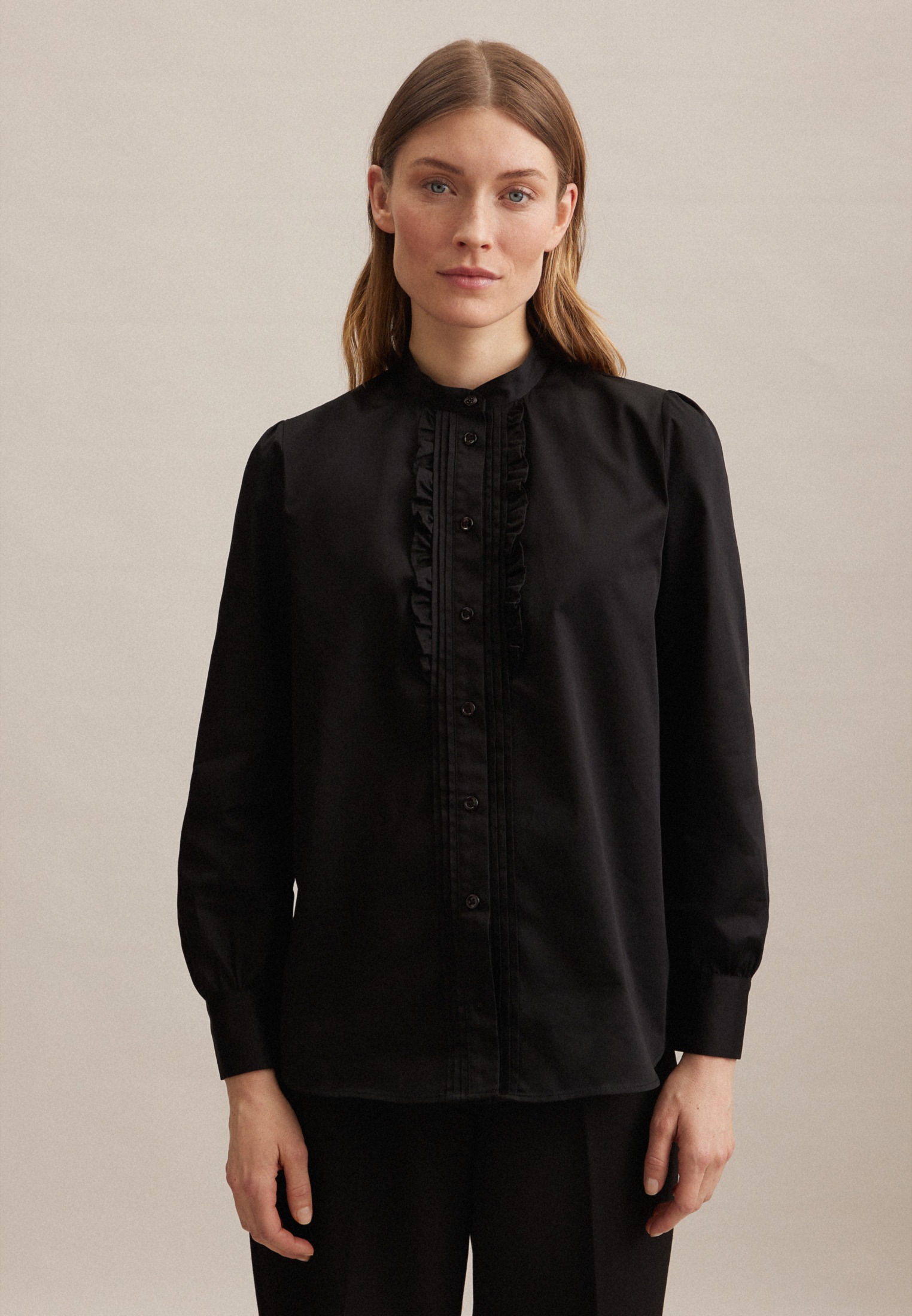 seidensticker Klassische Bluse »Schwarze Rose«, Langarm Kragen Uni glänzend