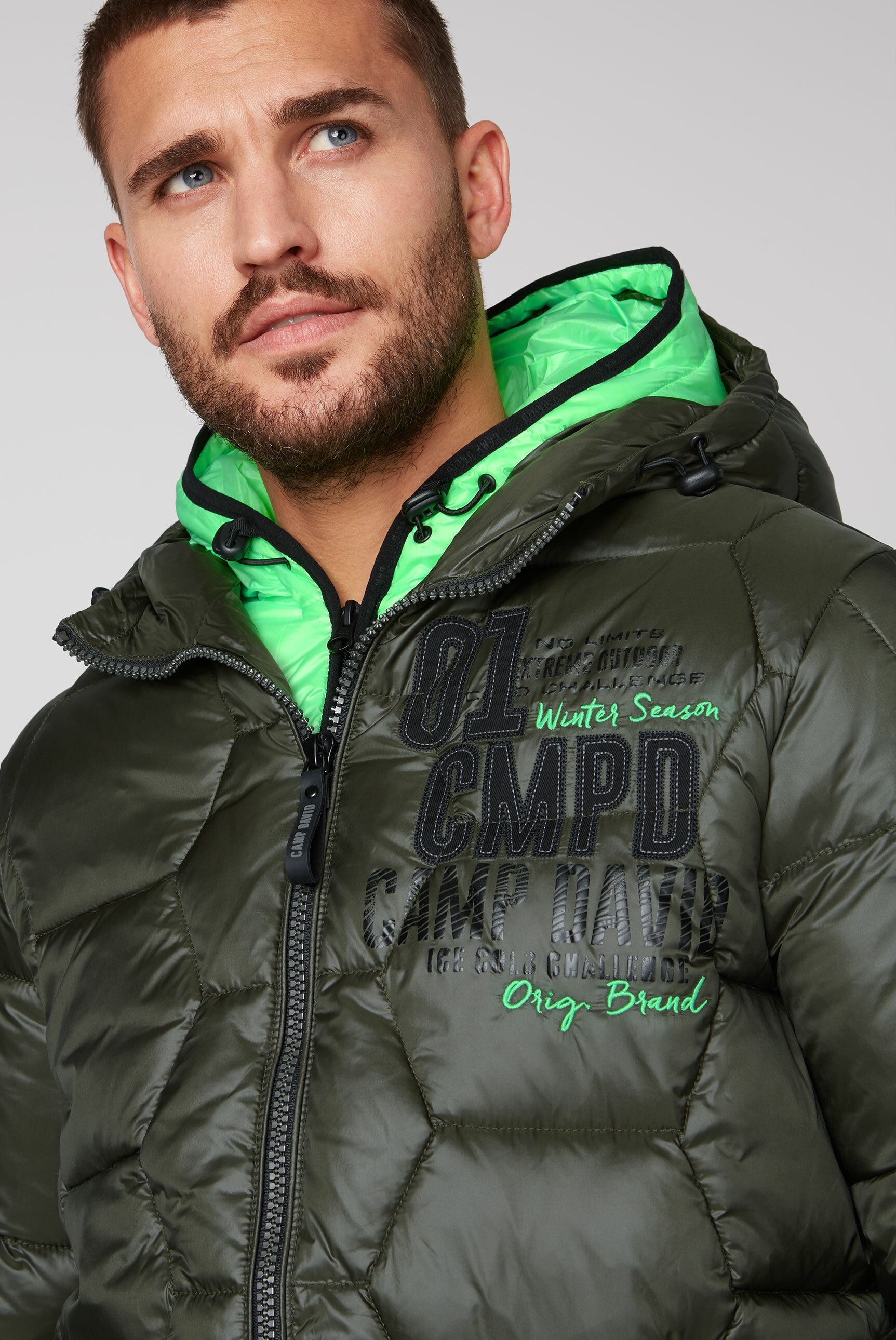 CAMP DAVID Winterjacke, mit Kapuze, mit farbiger Doppelkapuze