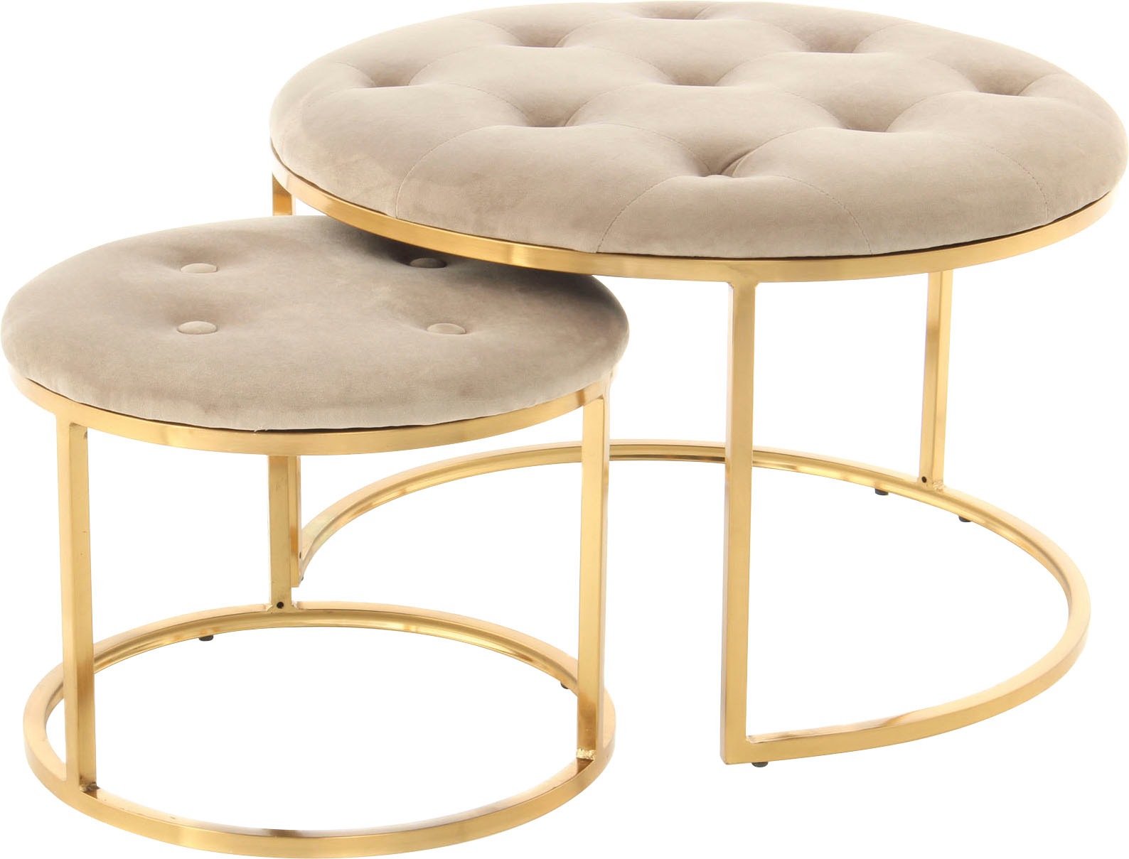 Kayoom Sitzhocker »Hocker Myla 2er-Set, praktisch ineinander schiebbar«, (Set, 2 St.), ineinander schiebbar, rund, gesteppt, mit Zierknöpfen