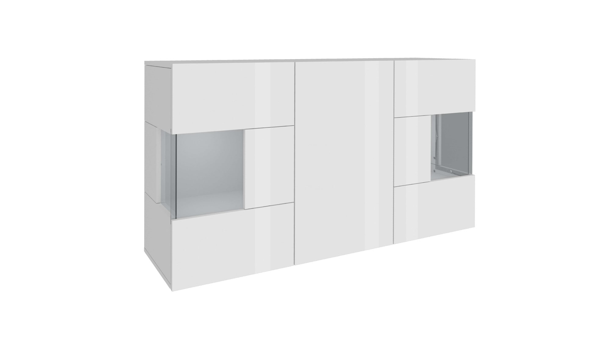 INOSIGN Sideboard »Egypt, Kommode, Schrank, Kredenz, Vitrine grifflos«, 3 Türen davon 2 mit Glaseinsatz, kompl. Hochglanz lackiert Breite 135