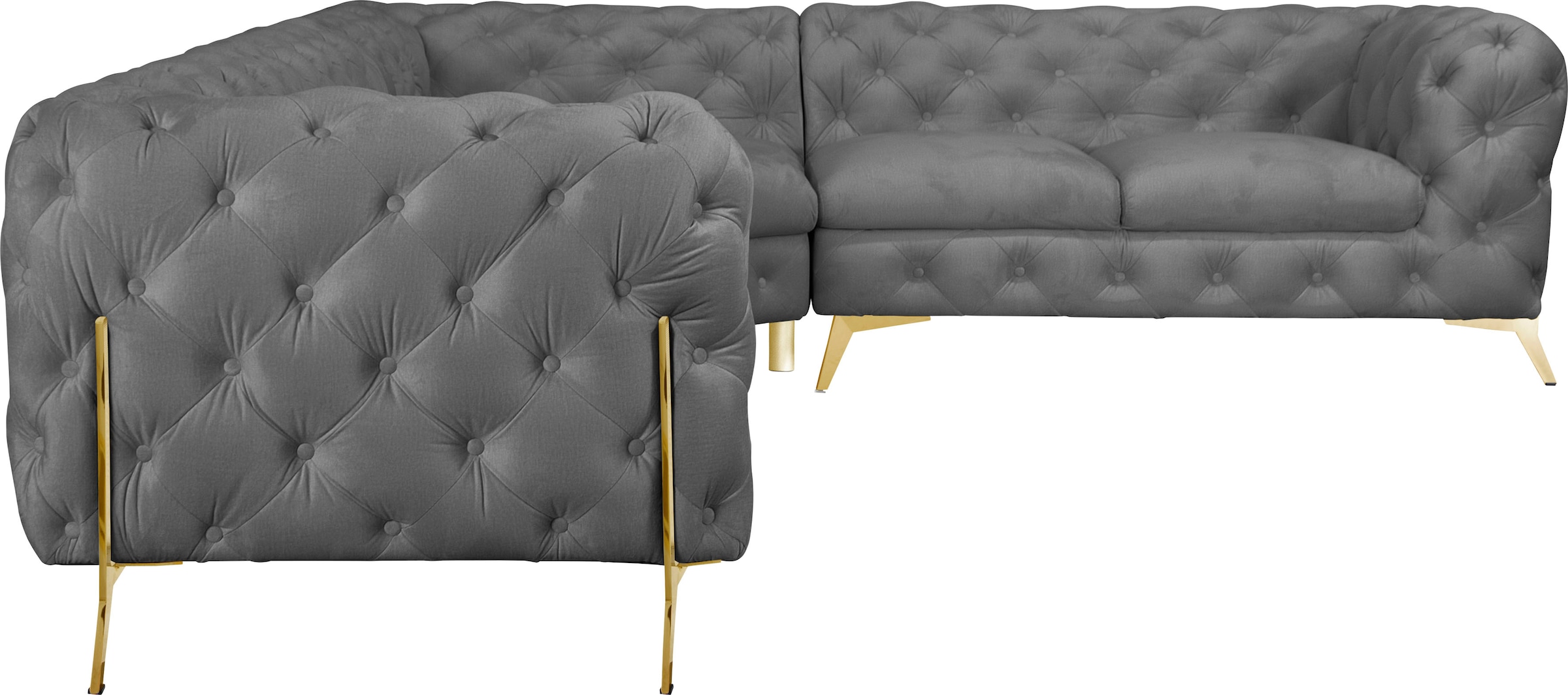Leonique Chesterfield-Sofa »Amaury L-Form«, großes Ecksofa, Chesterfield-Optik, Breite 323 cm, Fußfarbe wählbar