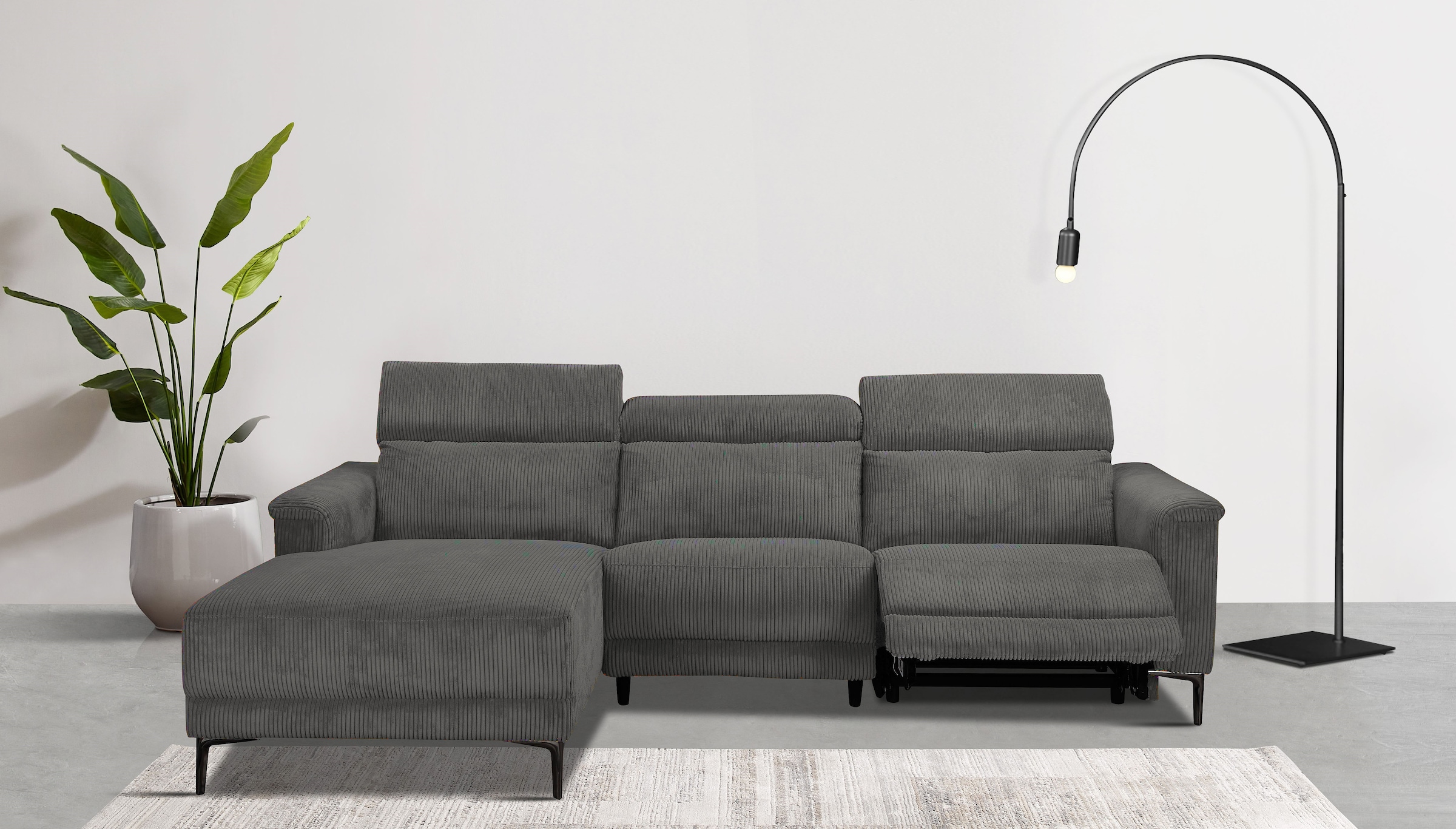 OTTO home Ecksofa »LUND Cord, L-Form, 261 cm, man. o. elektr. Relaxfunktion (mit USB-A)« mit USB A-Anschluss bei elektrischer Variante und Kopfteilverstellung