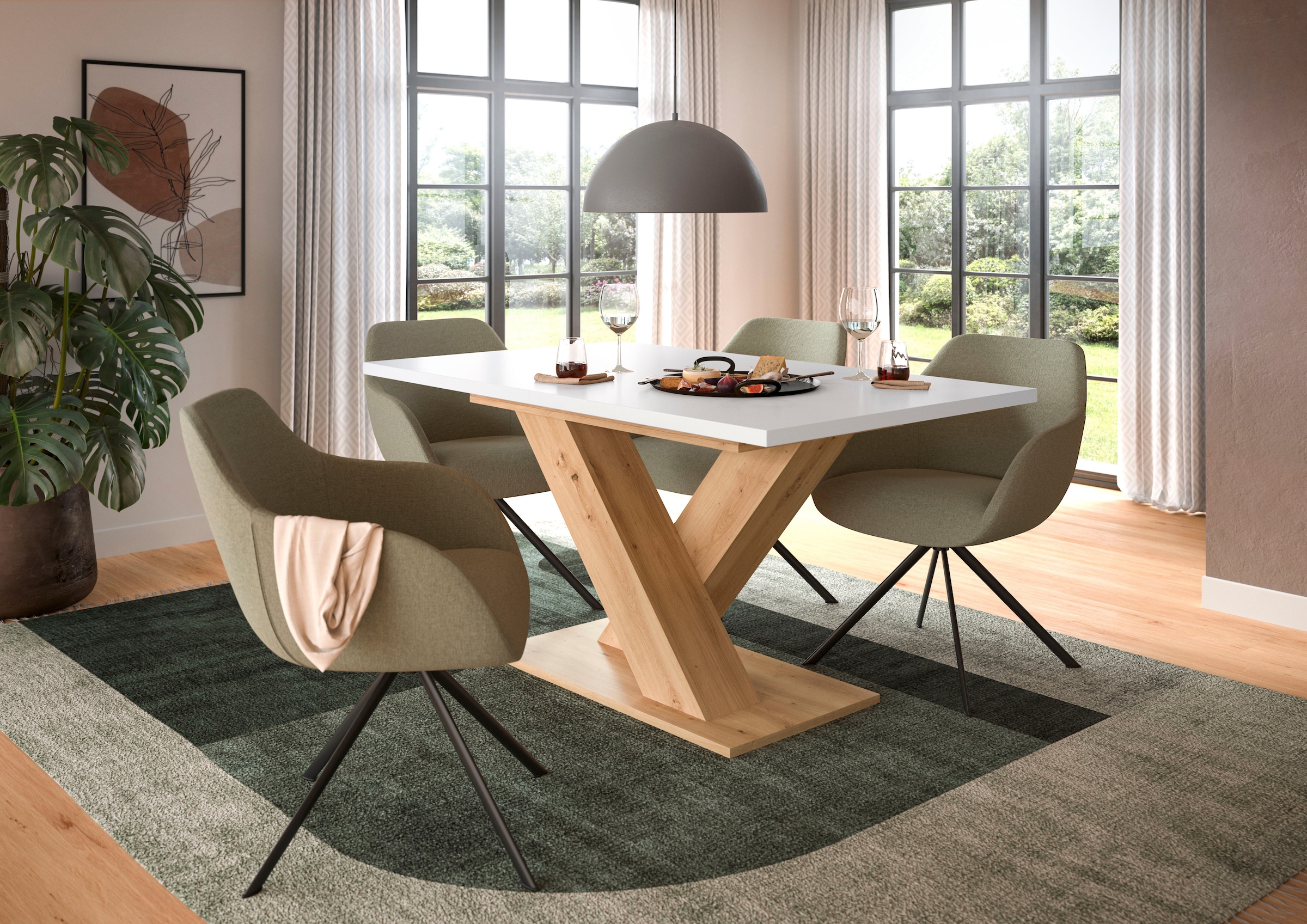INOSIGN Esstisch »Motus, ausziehbar 150 -190 cm, inklusive 40 cm Einlegeplatte«, (Set, 1 St.), X-Gestell mit Bodenplatte, Tisch, Küchentisch, Esszimmer, Küche