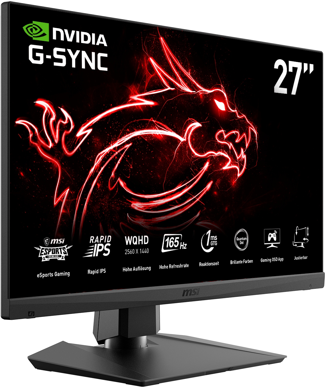 MSI Gaming-LED-Monitor »Optix MAG274QRFDE-QD«, 69 cm/27 Zoll, 2560 x 1440 px, WQHD, 1 ms Reaktionszeit, 165 Hz, höhenverstellbar, 3 Jahre Herstellergarantie