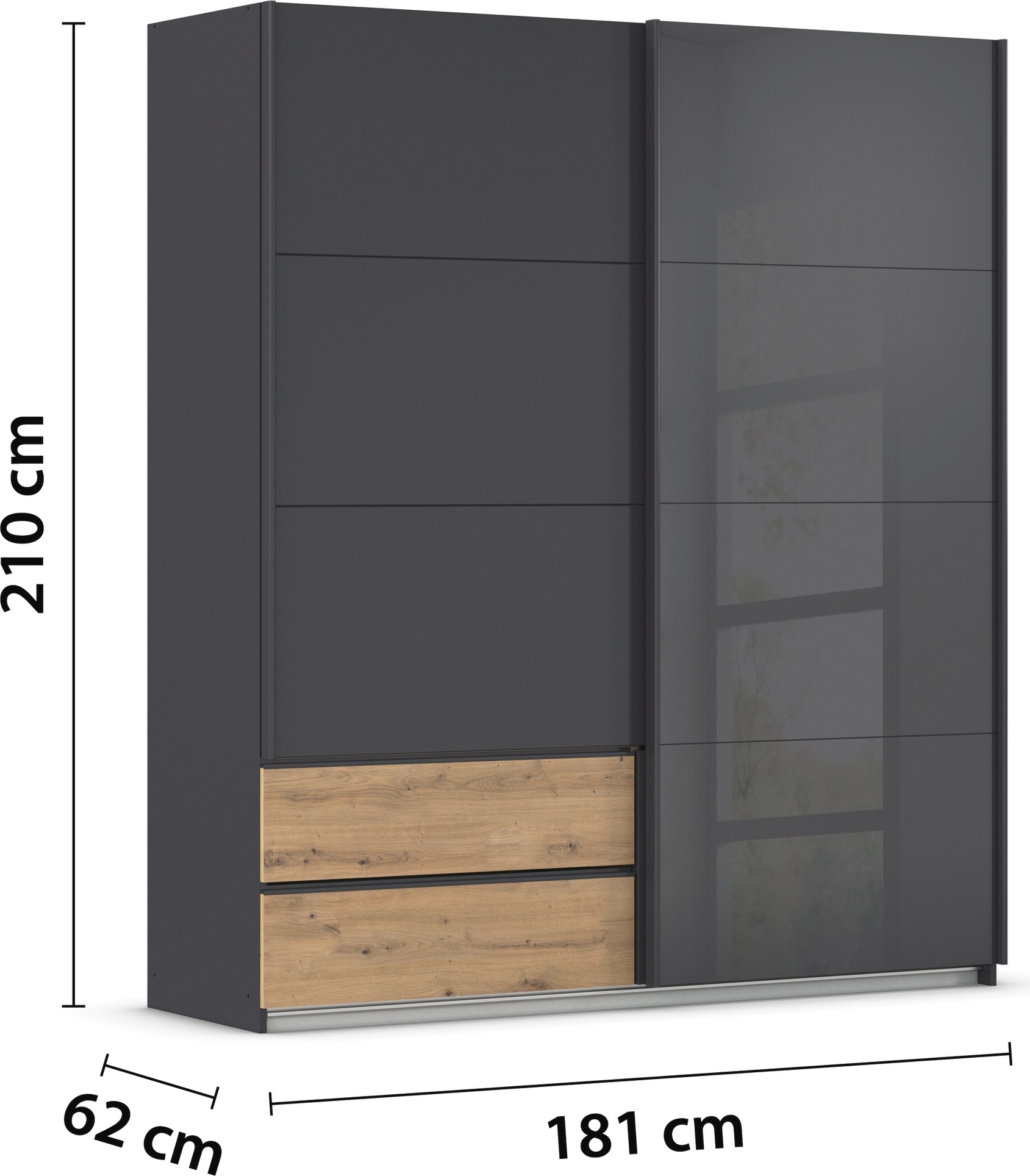 rauch Schwebetürenschrank »Kleiderschrank Schrank Garderobe ELARA Glastür/Grauspiegel«, praktische Schubladen optional farblich abgesetzt MADE IN GERMANY