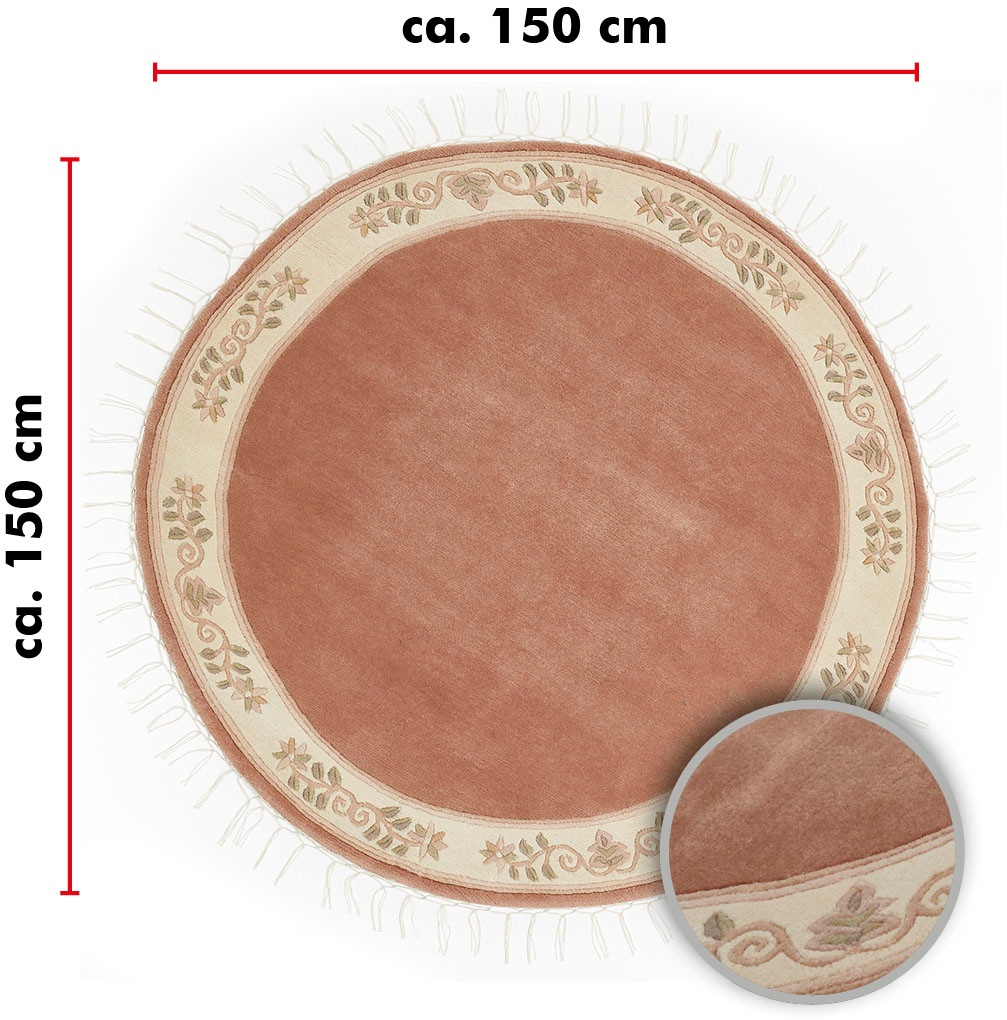 LUXOR living Wollteppich »Adour«, rund, 18 mm Höhe, reine Wolle, handgeknüpft, mit Bordüre und Fransen, Wohnzimmer
