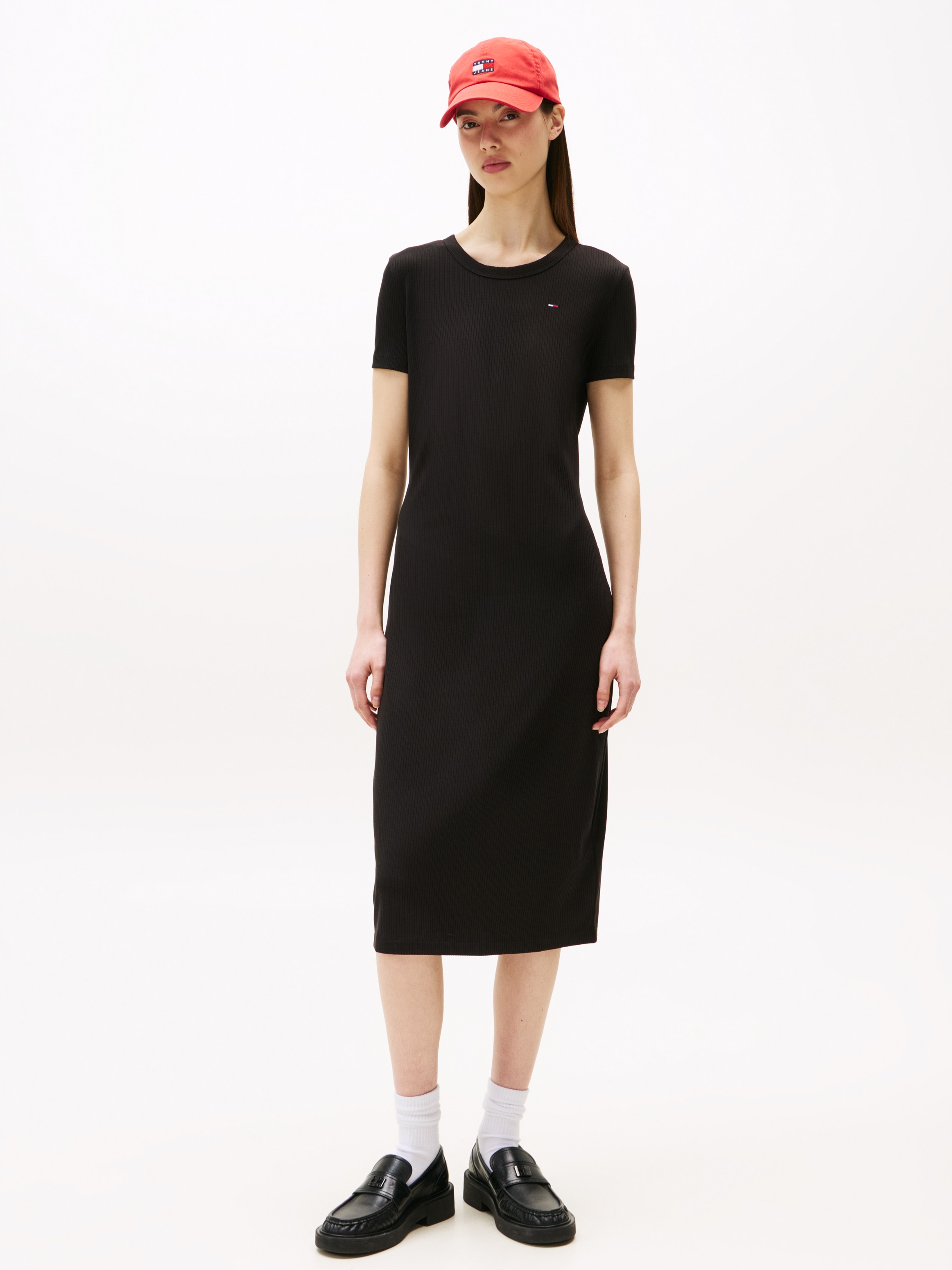 Tommy Jeans Jerseykleid, mit gerippter Struktur, Logostickerei
