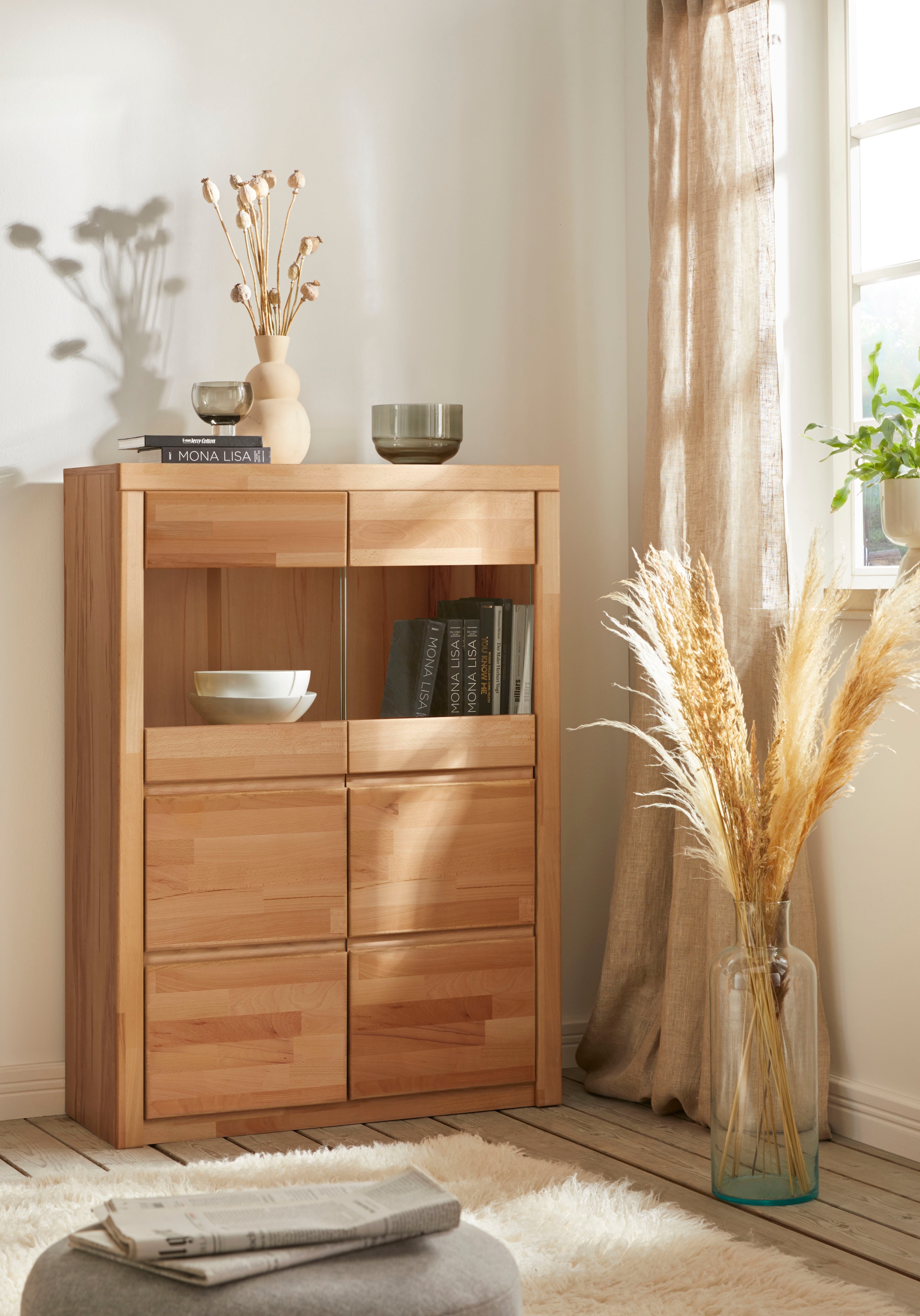 Home affaire Highboard »Silkeborg«, schöne grifflose Optik, teilmassiv
