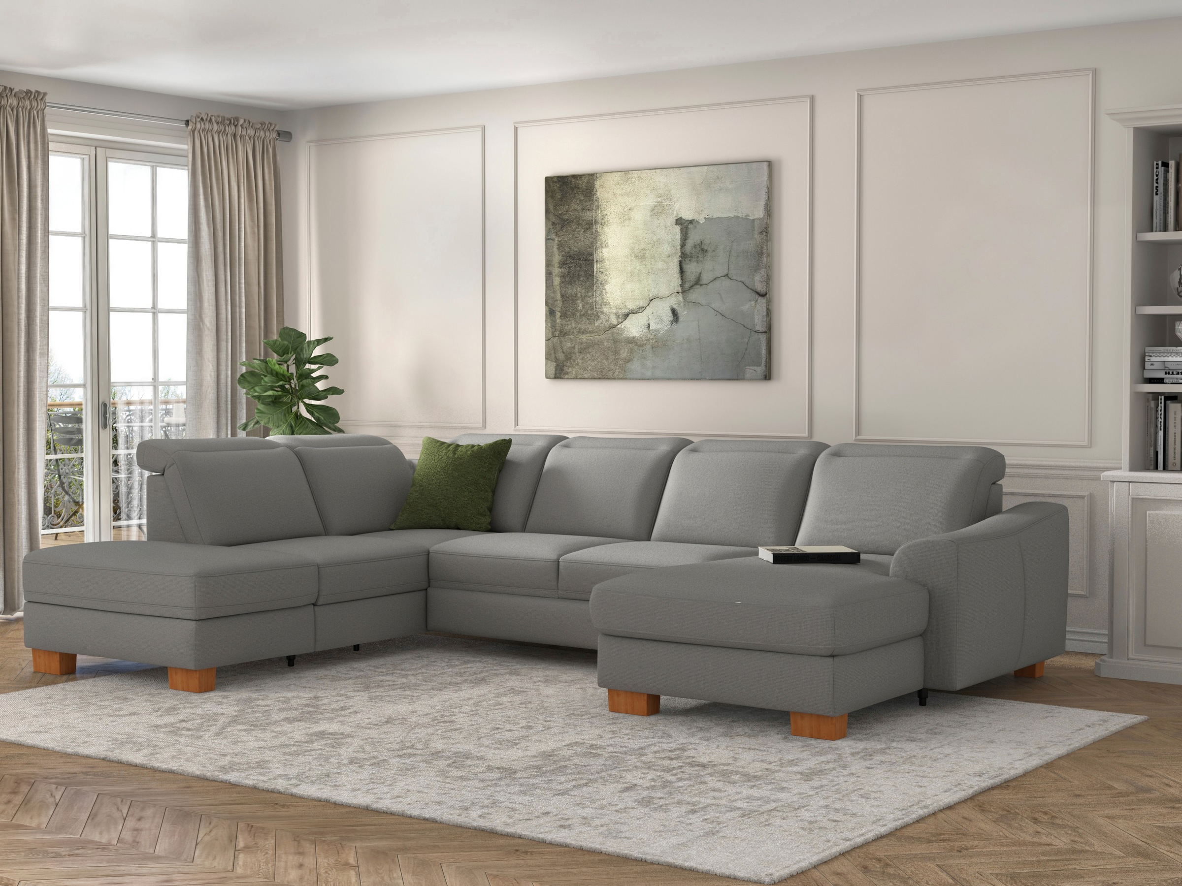 sit&more Wohnlandschaft »Dundee U-Form«, mit Federkern und Massivholzfüßen, wahlweise mit Kopfteilverstellung