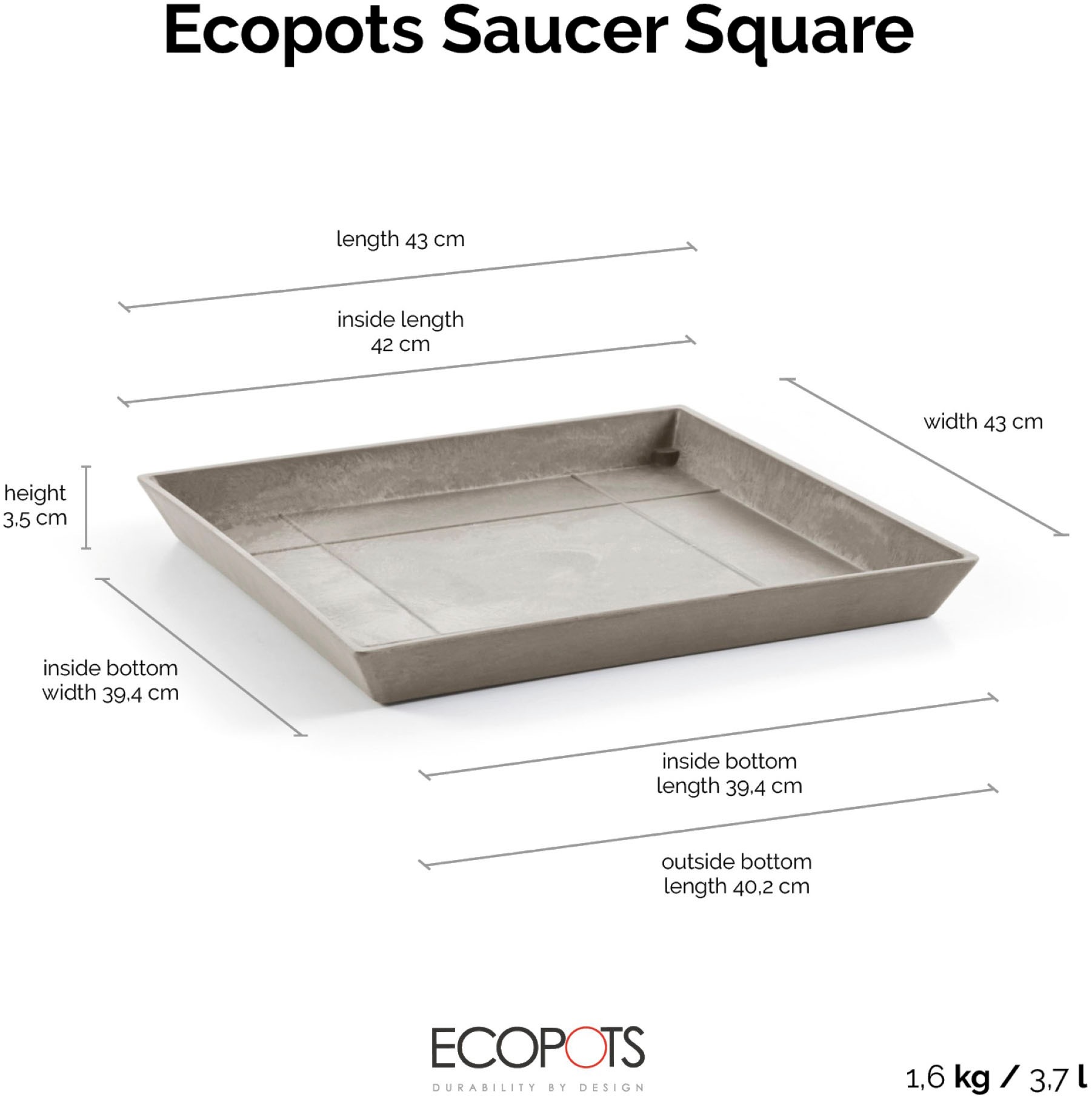 ECOPOTS Blumentopfuntersetzer »ROUND SAUCER Taupe« BxTxH: 43x43x3,5 cm