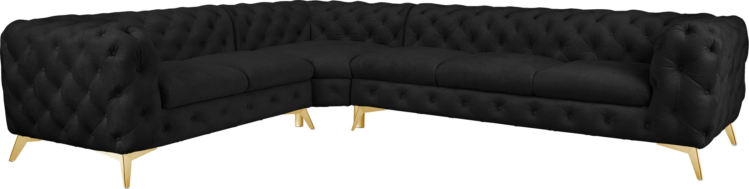 Leonique Chesterfield-Sofa »Ecksofa GLYNIS L-Form mit Wellenunterfederung, Maße B/T/H 323/264/75cm«, aufwändige Knopfheftung, moderne Chesterfield Optik, Fußfarbe wählbar