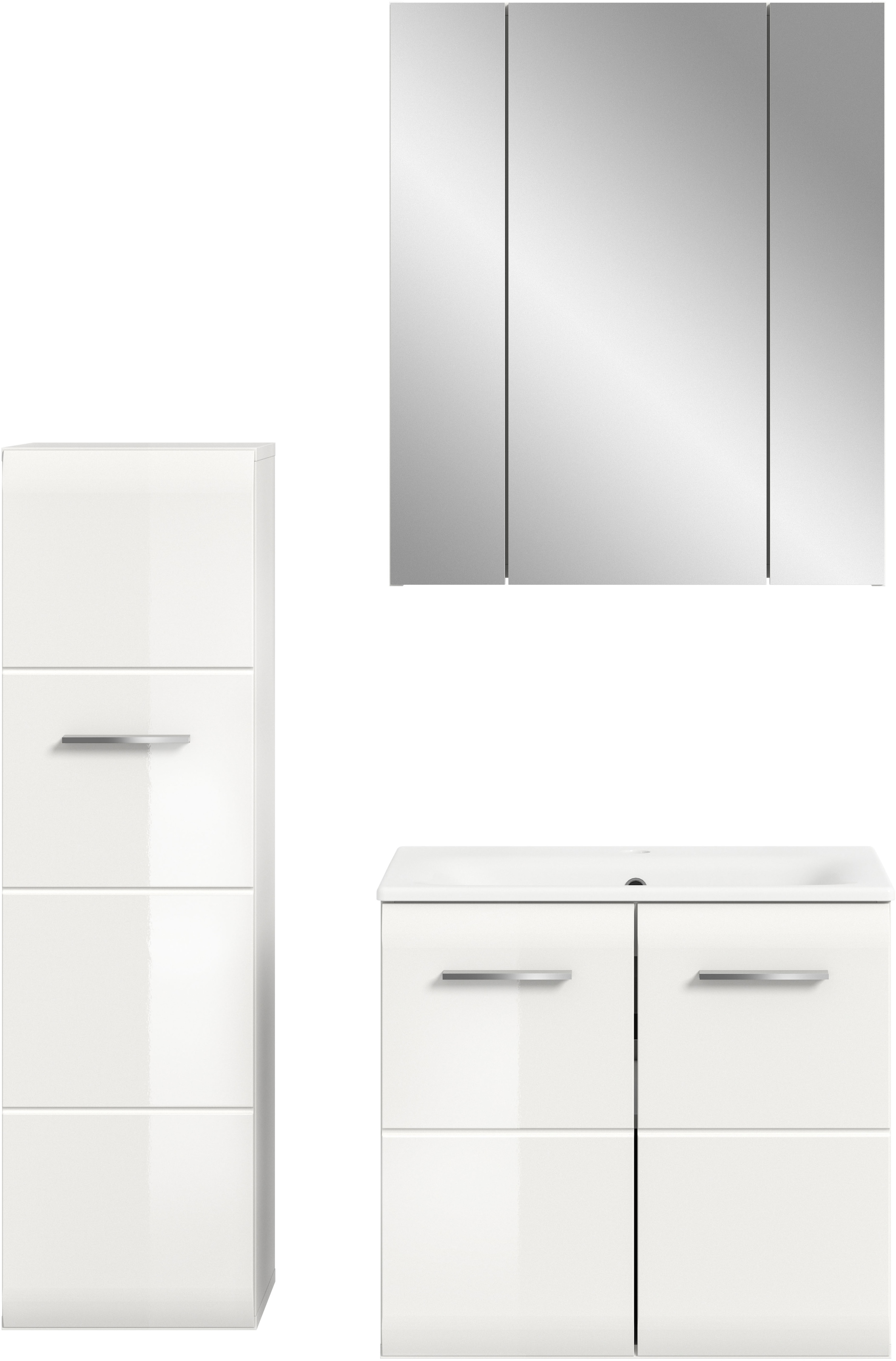 INOSIGN Badezimmer-Set, (Set, 4 St.), Florenz, Badkombination 4-tlg.,Weiß hochglanz, inkl. Waschbecken