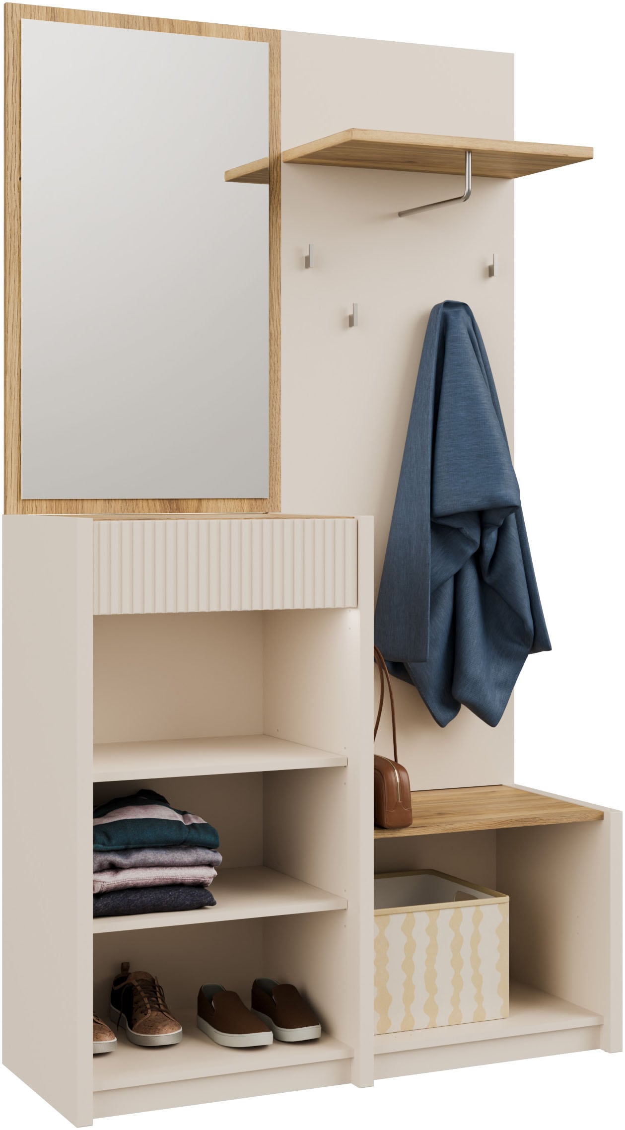 FORTE Kompaktgarderobe, B/H/T 108,4 /195,9/41,7 cm Spiegel, Haken, Kleiderstange
