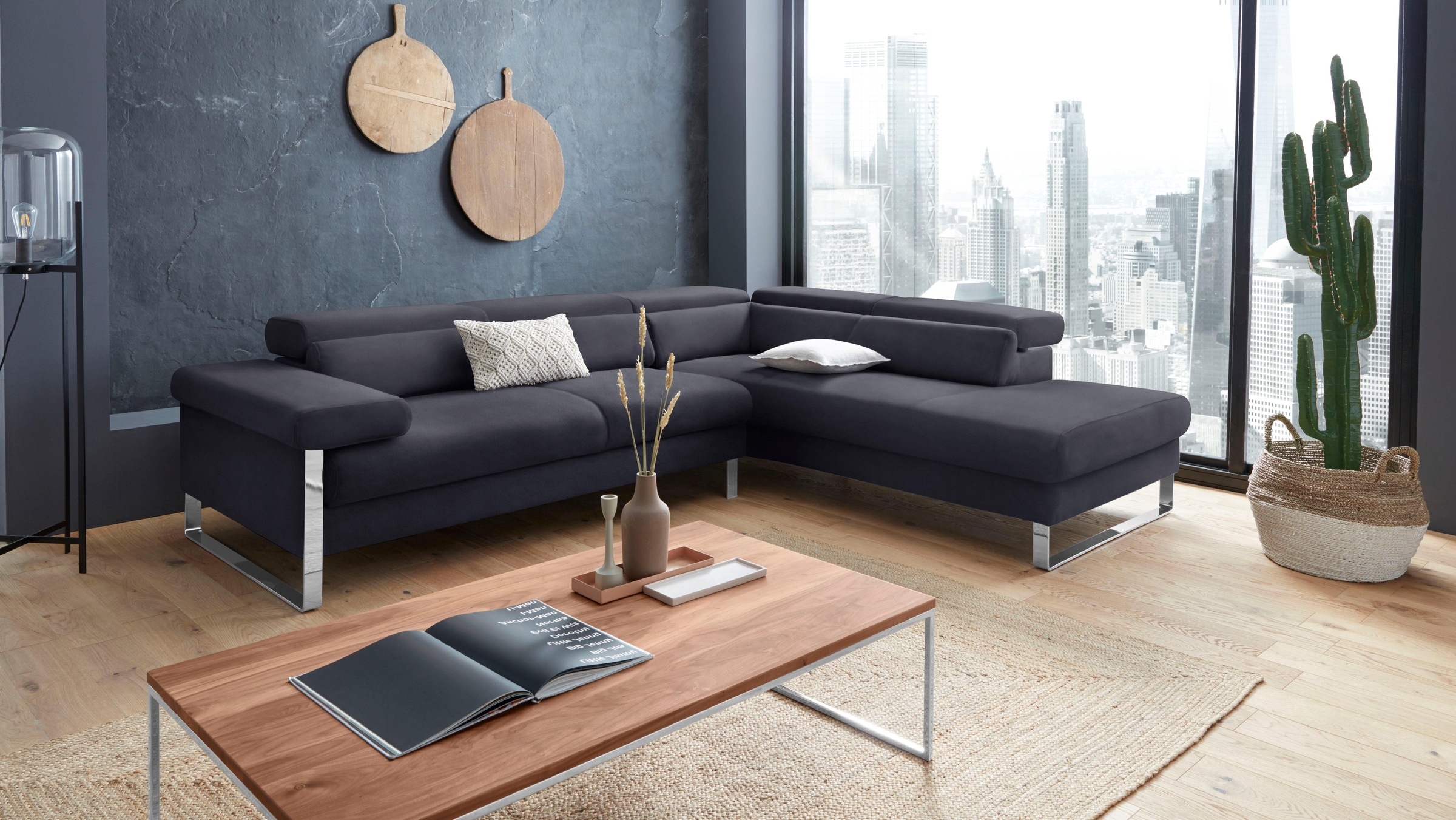 W.SCHILLIG Ecksofa »finn, toller Sitzkomfort, L-Form, hochwertige Verarbeitungsdetails«, German Design Award 2016, Fußgestell Chrom glänzend, Breite 281 cm