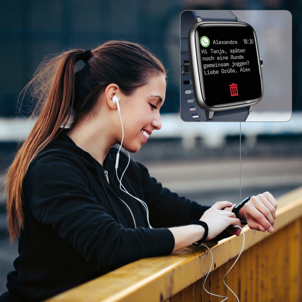 Hama Smartwatch »Fitnesstracker wasserdicht, Herzfrequenz, Kalorienverbrauch, Schritte«, (Smartwatch mit Messung von Schlaf,Tempo,Trainingszeit & Musiksteuerung)