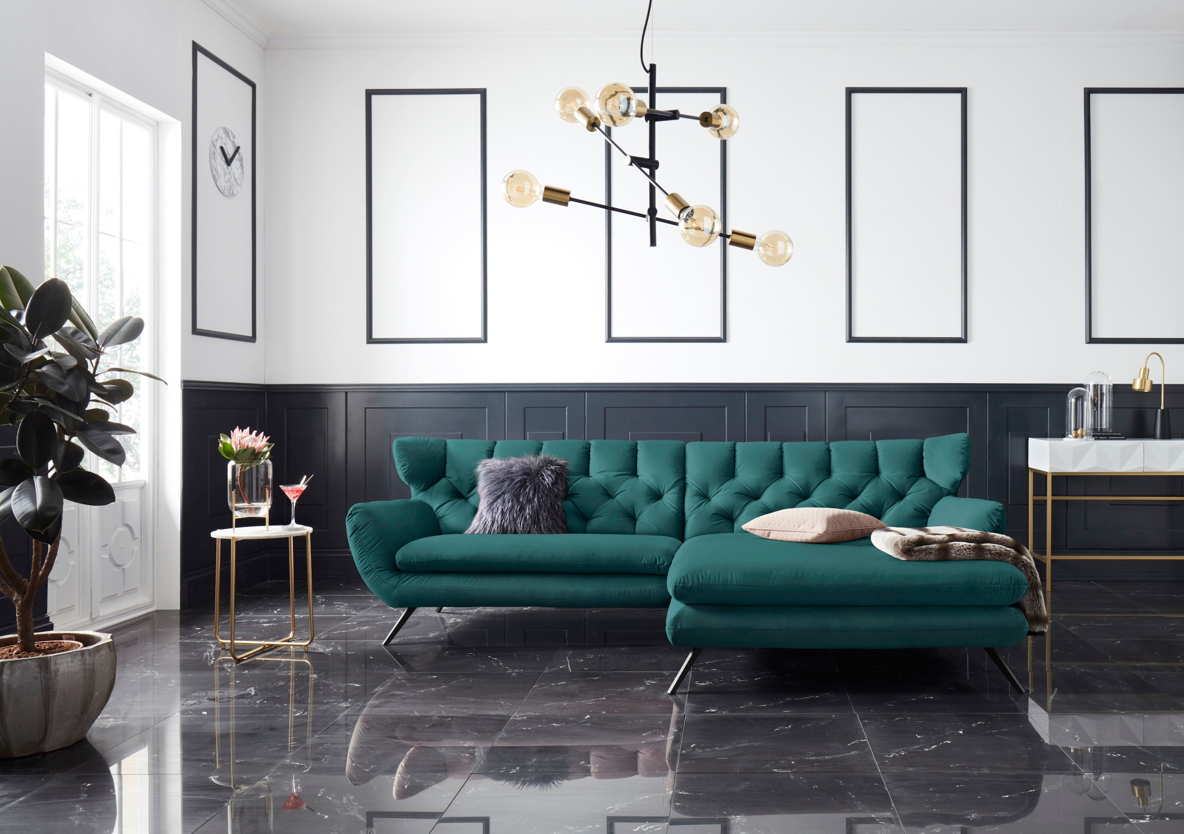 3C Candy Ecksofa »Beatrice Designsofa in moderner Retrooptik, bequem und extravagant«, mit Rückensteppung im Rautenmuster, Ohrenbacken Optik, L-Form