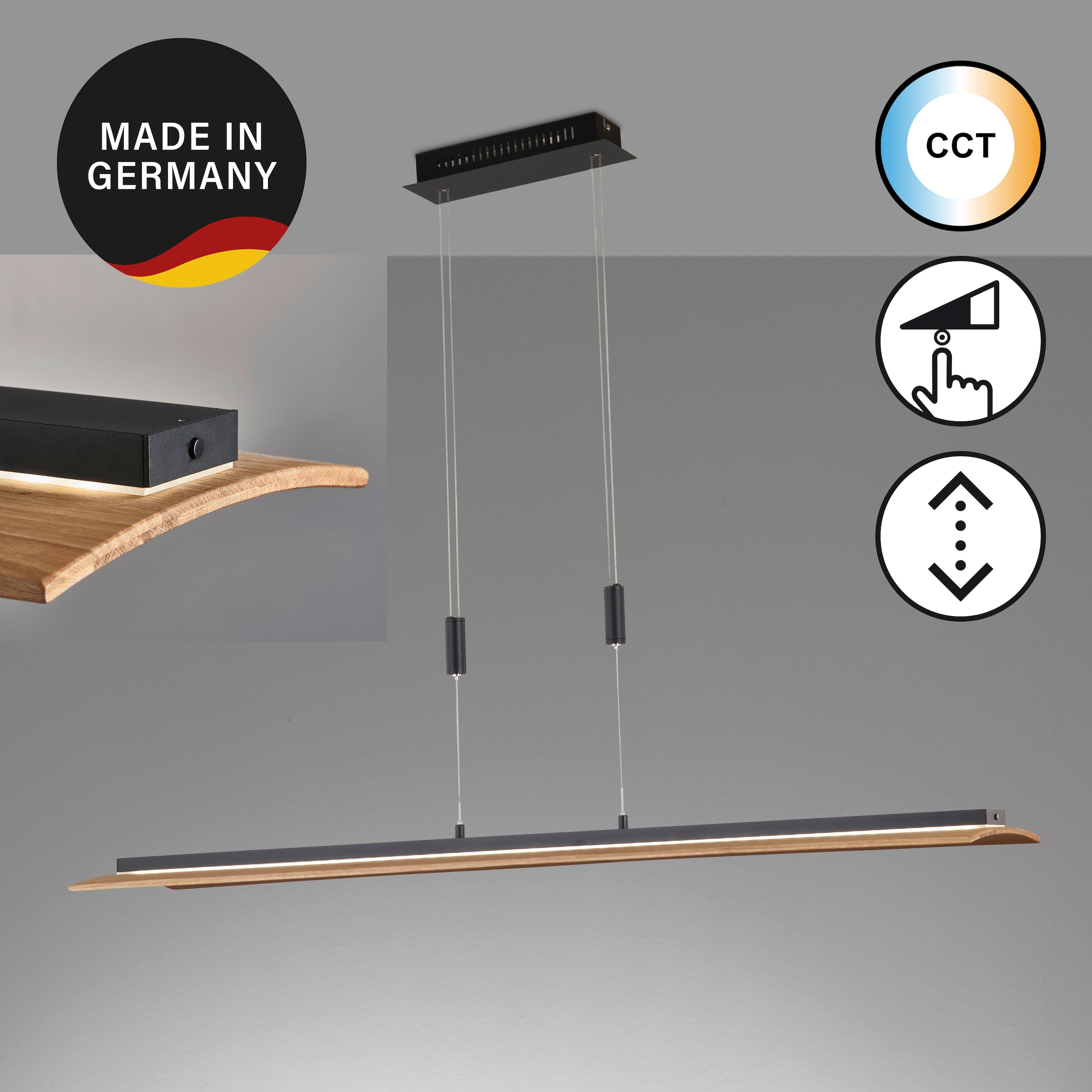 FISCHER & HONSEL LED Pendelleuchte »SHINE-WOOD«, 1 flammig, Leuchtmittel LED-Modul | LED wechselbar, Made in Germany, hochwertige Verarbeitung