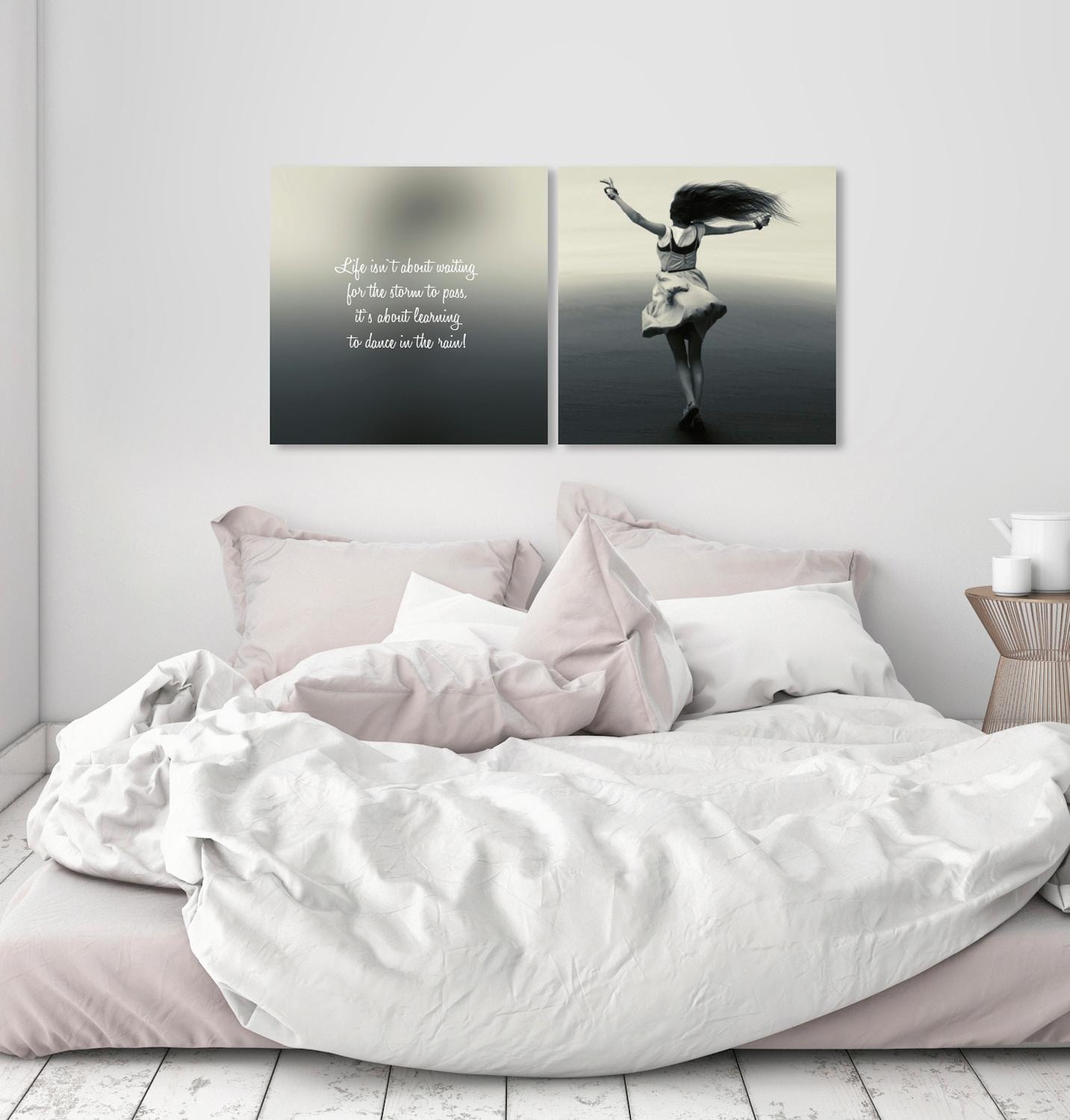 queence Leinwandbild »Dance«, Foto-Menschen-Kunst-Modern-Spa-Spa Bilder-Sprüche-Sprüche & Texte-Schriftzug-Schriftzüge-Kind, (Set), Premium-Leinwandstoff, Handarbeit aus Deutschland, Spruch, 2er Set