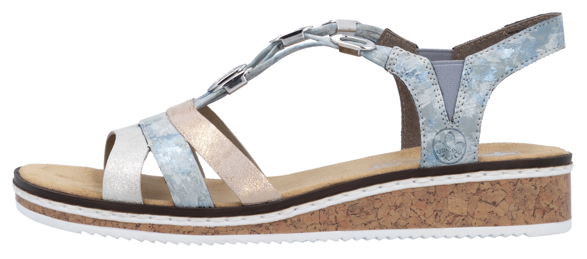 Rieker Riemchensandale  , Sommerschuh, Sandalette, Keilabsatz, mit dezenter Schmuckverzierung