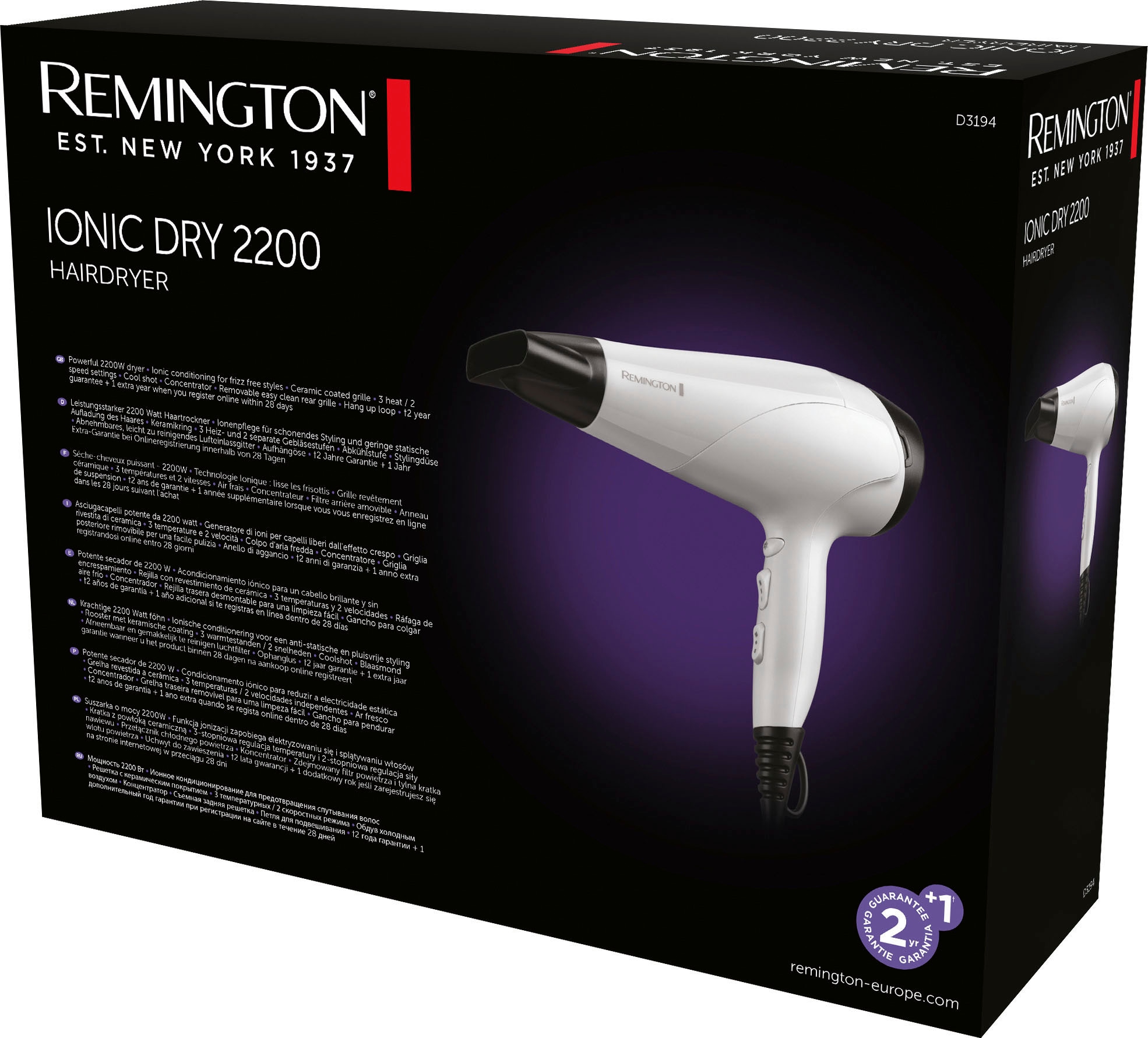 Remington Ionic-Haartrockner »Ionic Dry 2200 Styling, kaufen 2200 D3194«, 1 W, effizientes schnelles, Stylingdüse online Ionenpflege, für Aufsätze