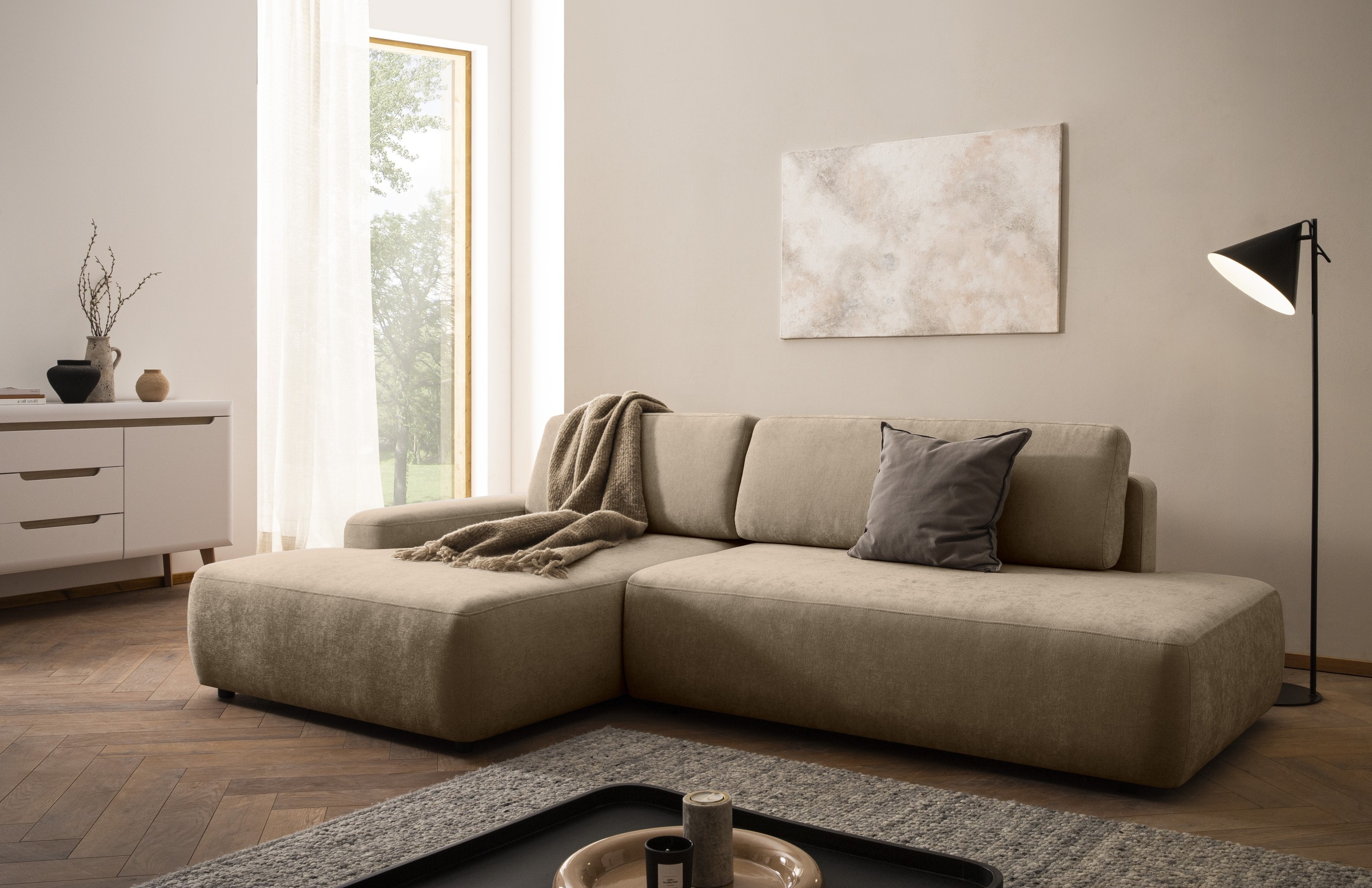 Home affaire Ecksofa »TORGE, Schlafsofa Cord, Samtvelours u. Strukur fein, günstig online kaufen