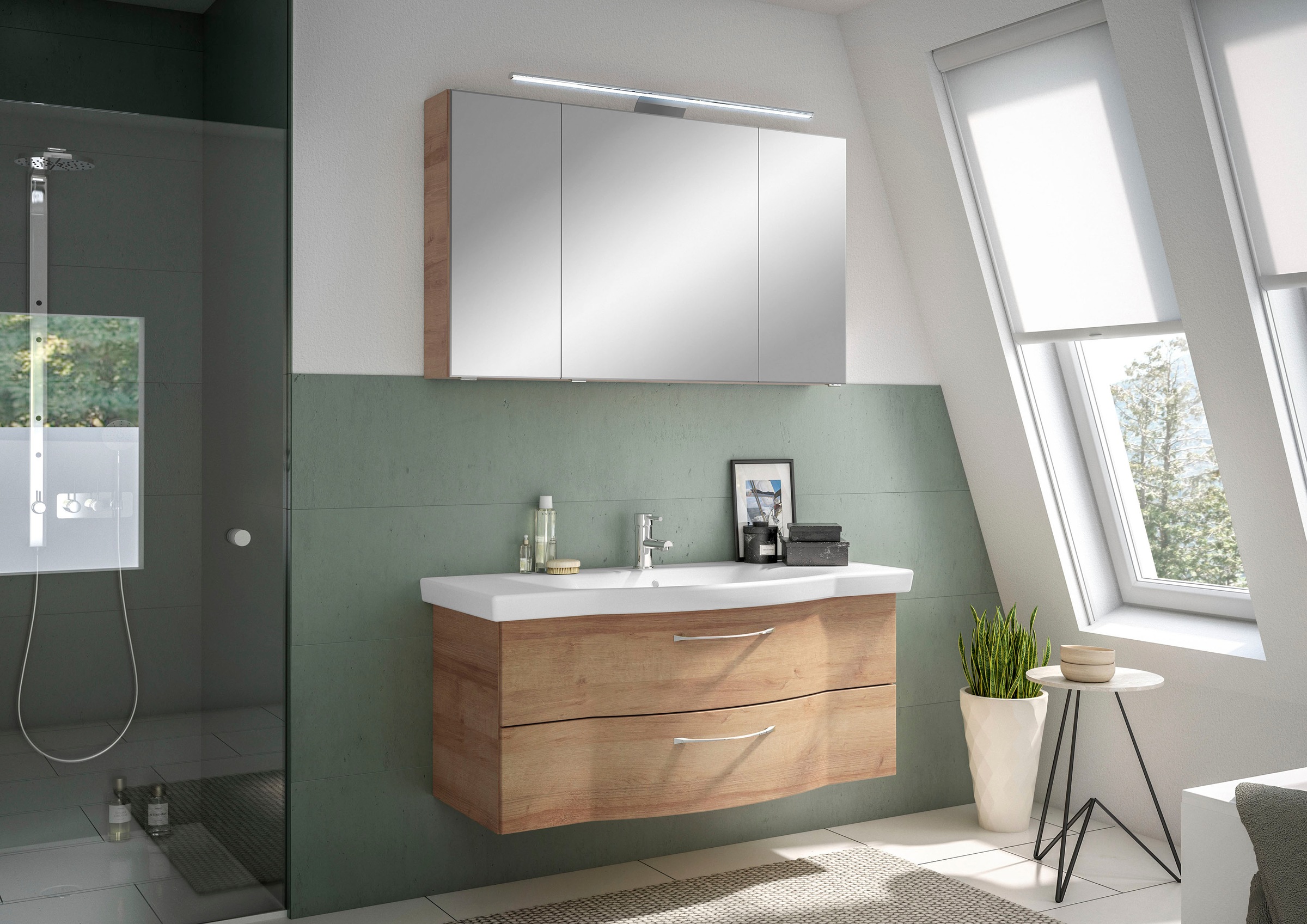 Saphir Badmöbel-Set »6005 Sprint Keramik-Waschtisch mit Unterschrank, 122 cm breit«, (1 St.), Waschplatz inkl. Türdämpfer, 2 Schubladen, Waschtisch Set