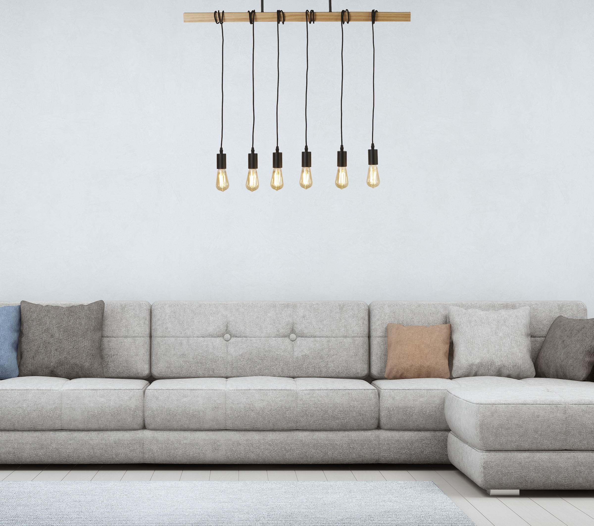 Searchlight Pendelleuchte »Woody 6Lt Pendelleuchte - Naturholz & Schwarzes Metall« E27 1 Stk.