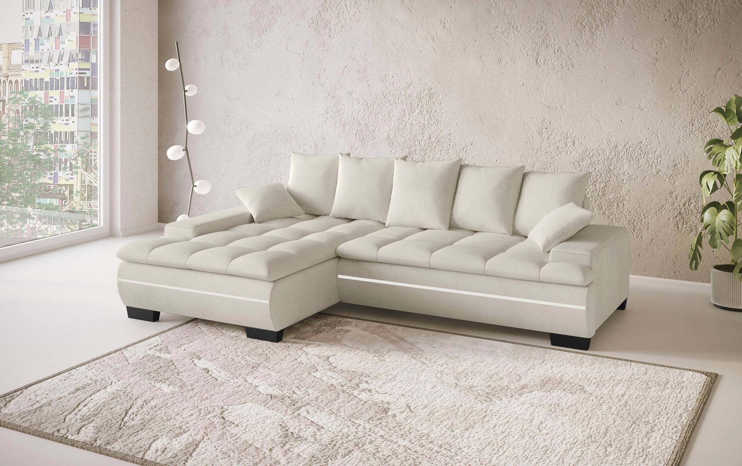 Mr. Couch Ecksofa »Haiti II, L-Form«, RGB-LED Beleuchtung, wahlweise mit Kaltschaum, Bett, Bettkasten