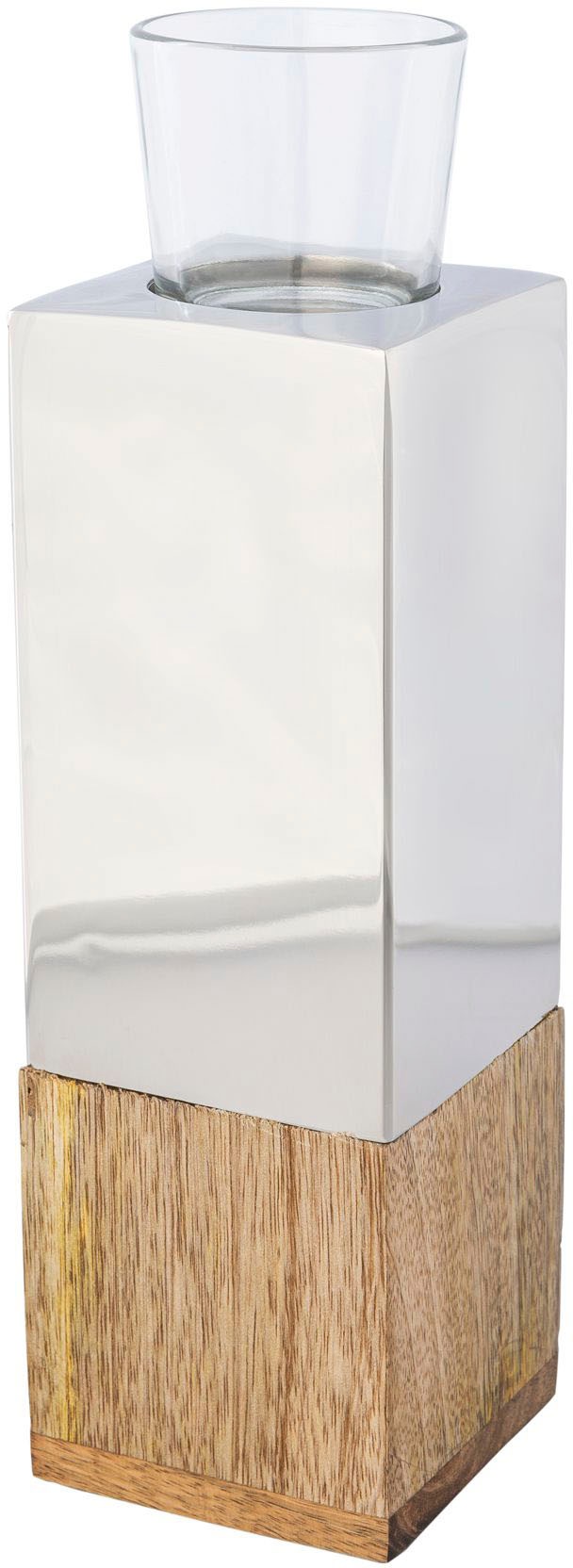 Creativ home Teelichthalter »Kerzenhalter Tower«, Holz, St.), Glas auf Edelstahl aus kaufen Rechnung und (1