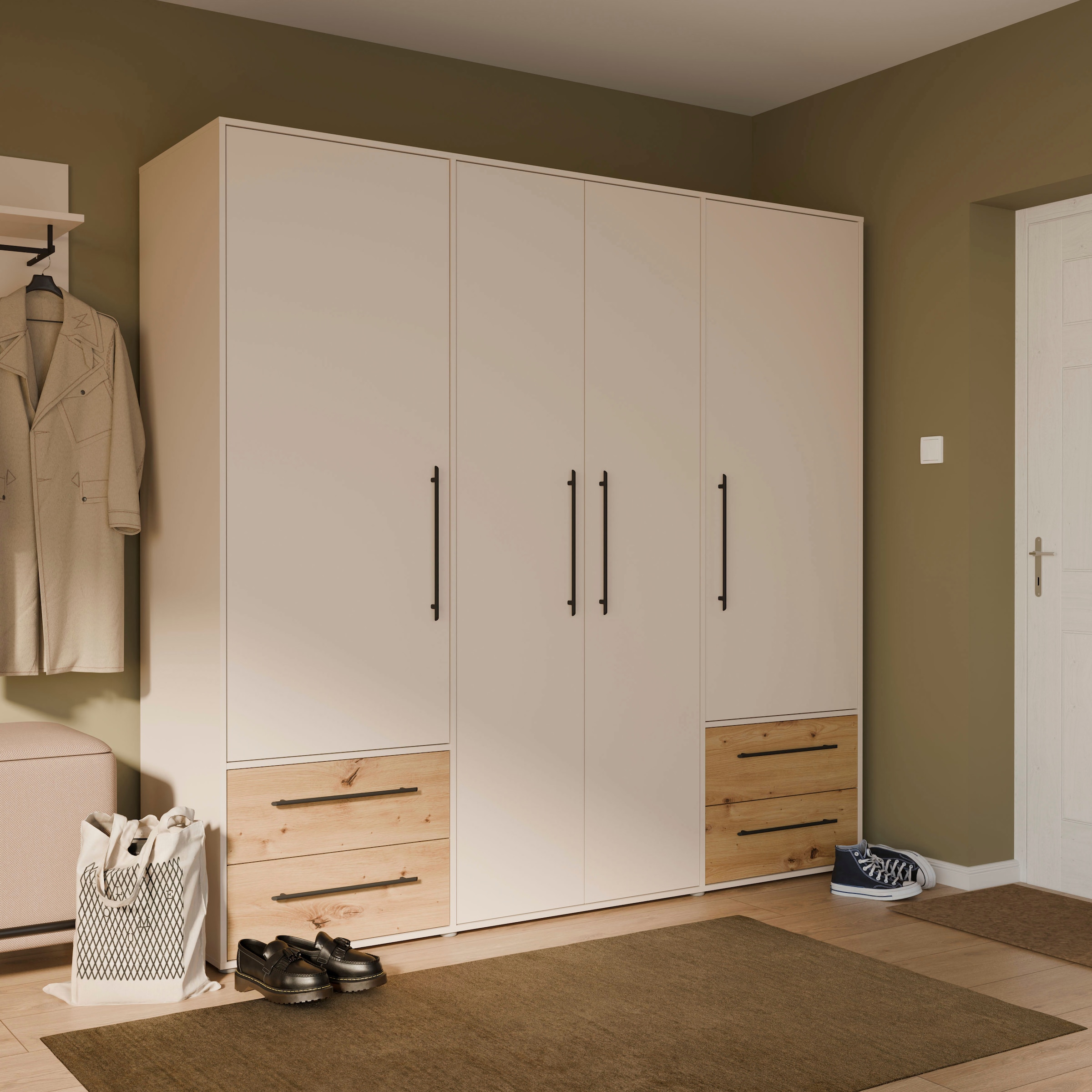 FORTE Kleiderschrank »Mokkaris ,Topseller, zeitloses Design, 3–4 Türen, Made in Europe« B/H/T ca. 145x200x59cm oder 206x200x59cm, 
