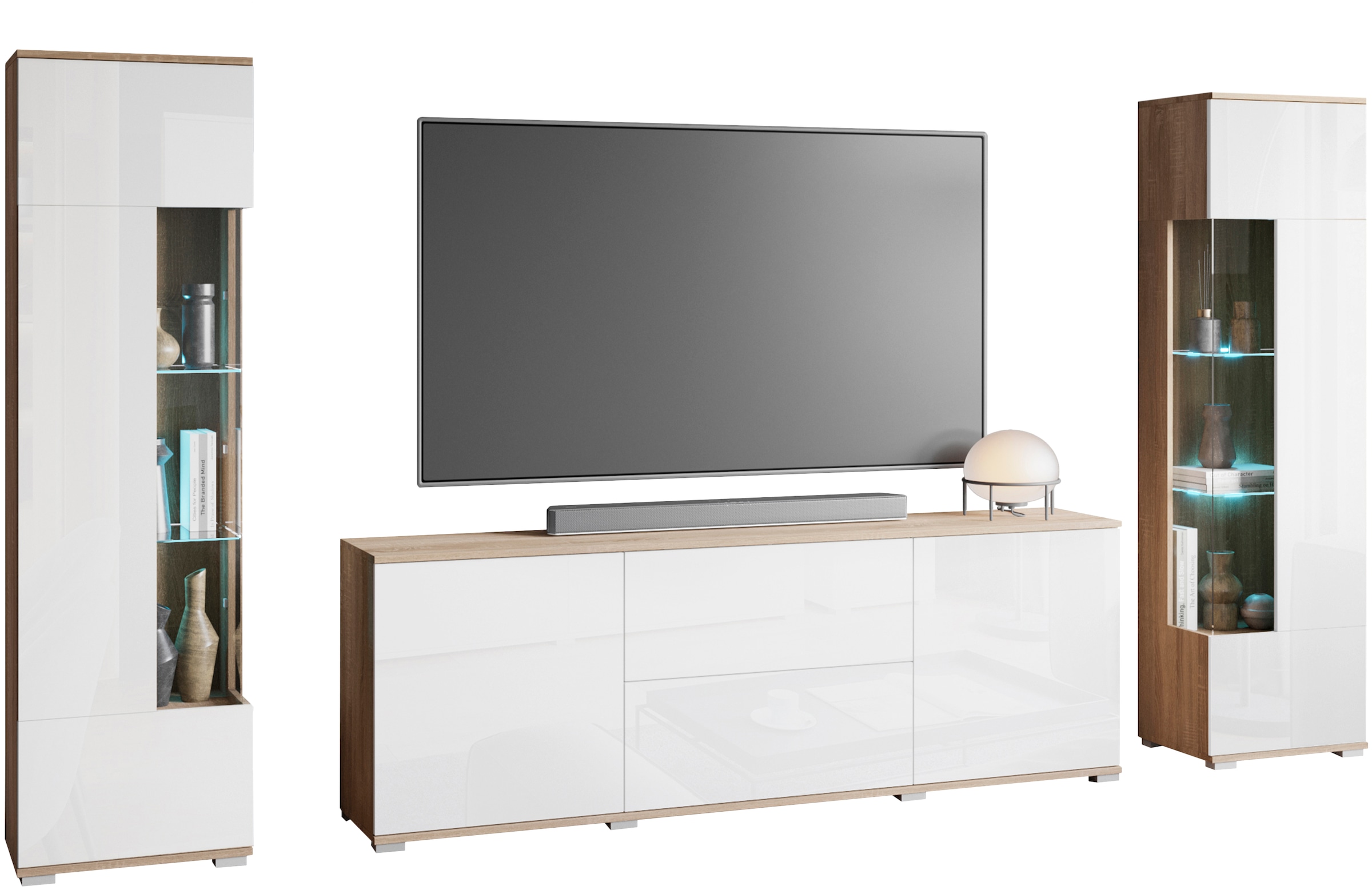 INOSIGN Wohnwand »KENIA«, (Komplett-Set, 3 St.), Vitrinen mit Eckverglasung, hängend und stehend montierbar