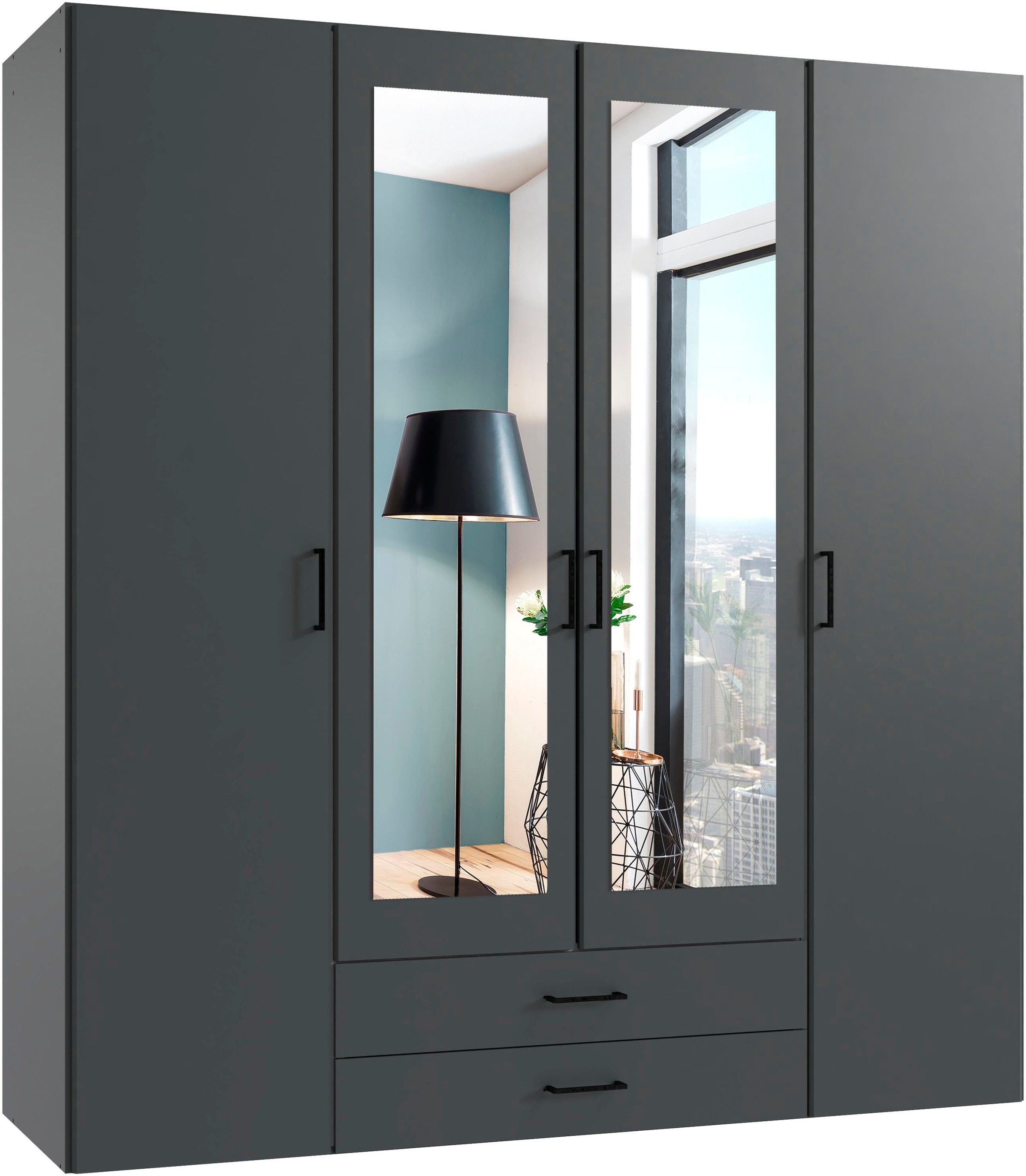 Wimex Drehtürenschrank »Mugano« mit langen oder kurzen Griffen aus Metall, günstig online kaufen