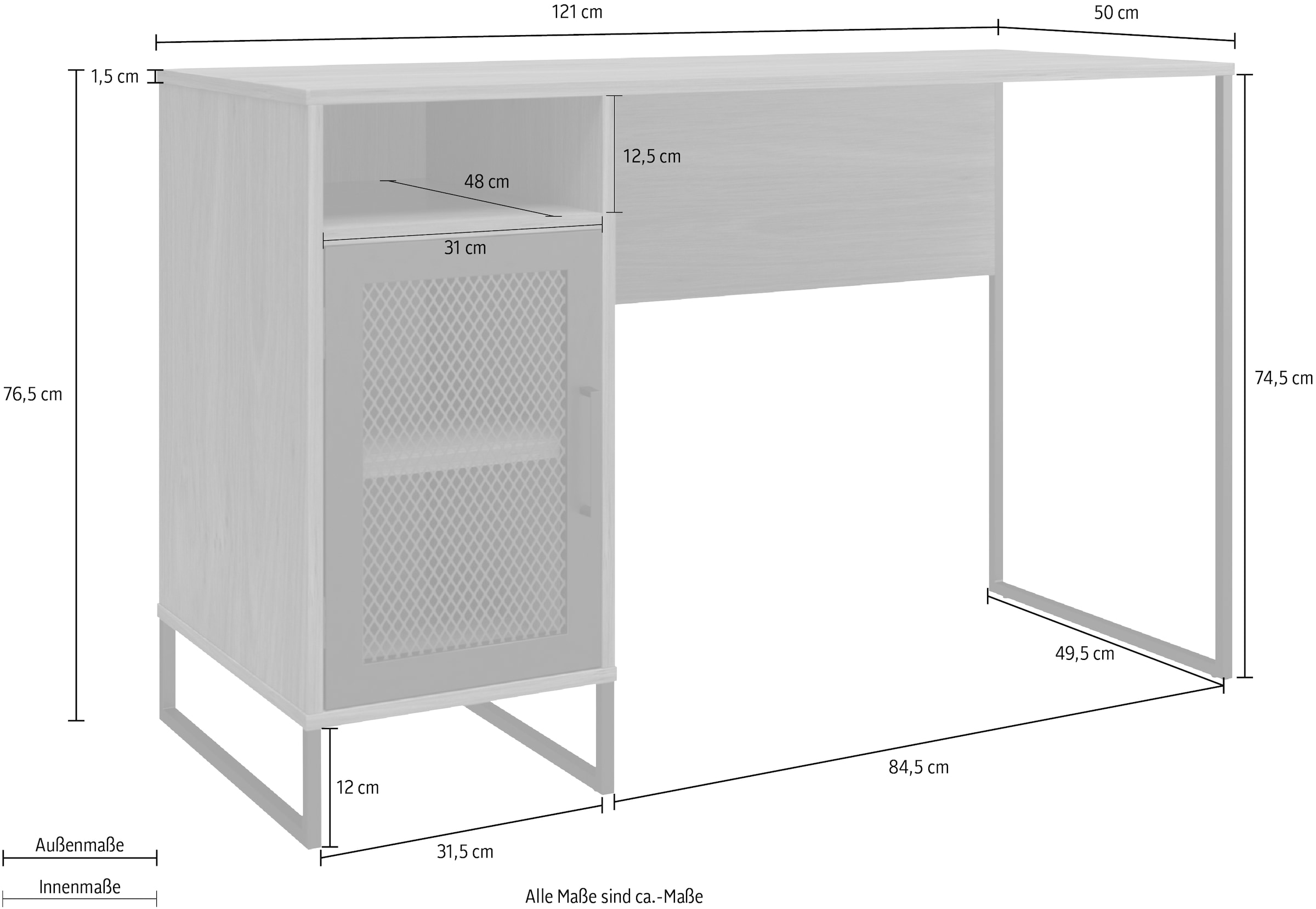 Dorel Home Schreibtisch »Purdue«, (1 St.), Tür mit Magnetverschluß, Gestell aus Metall, Höhe 76,5 cm
