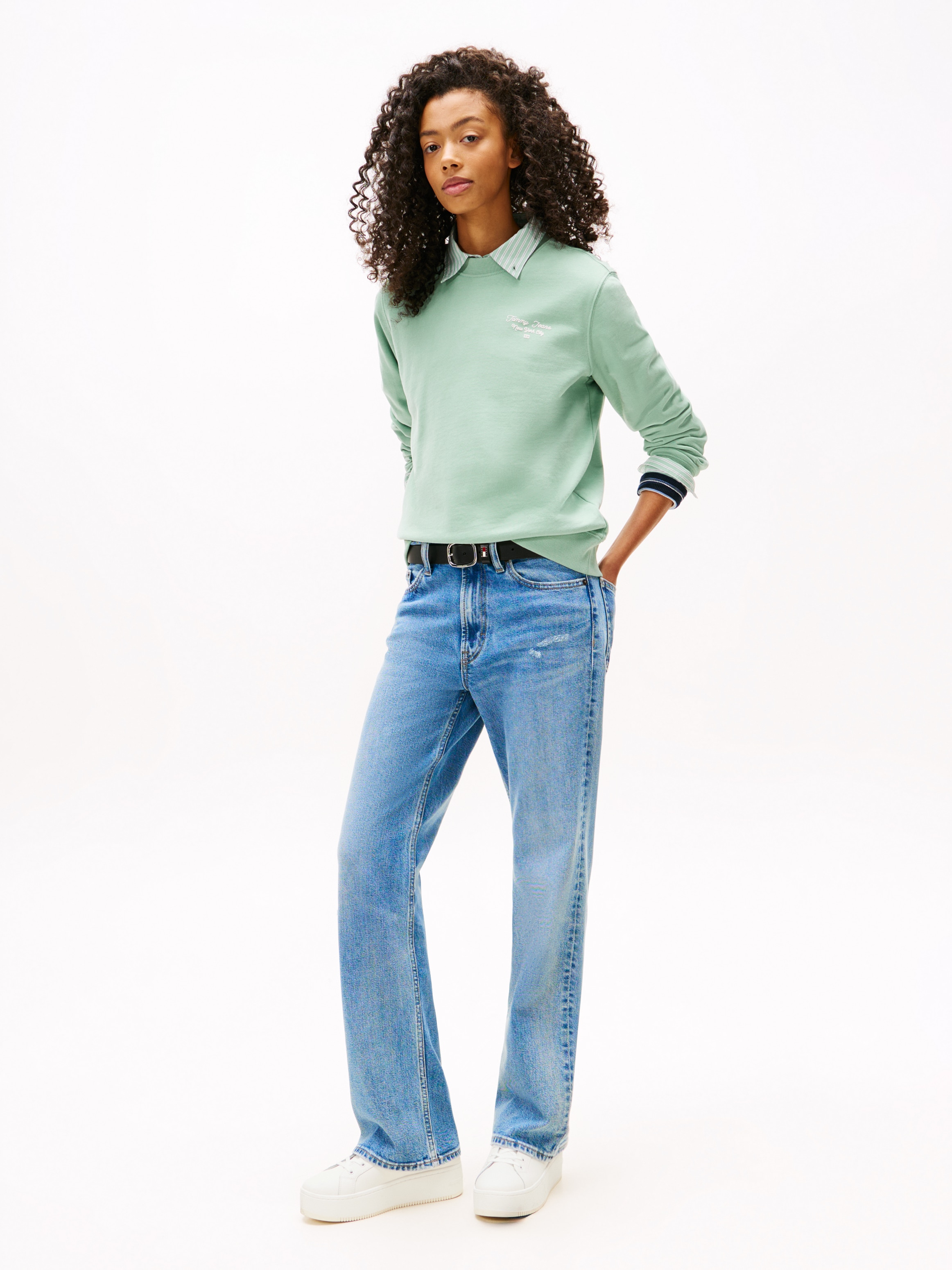 Tommy Jeans Plateausneaker »TJW FLATFORM PEARLIZED SNEAKER«  , Freizeitschuh, Halbschuh, Schnürschuh mit weichem Schaftrand