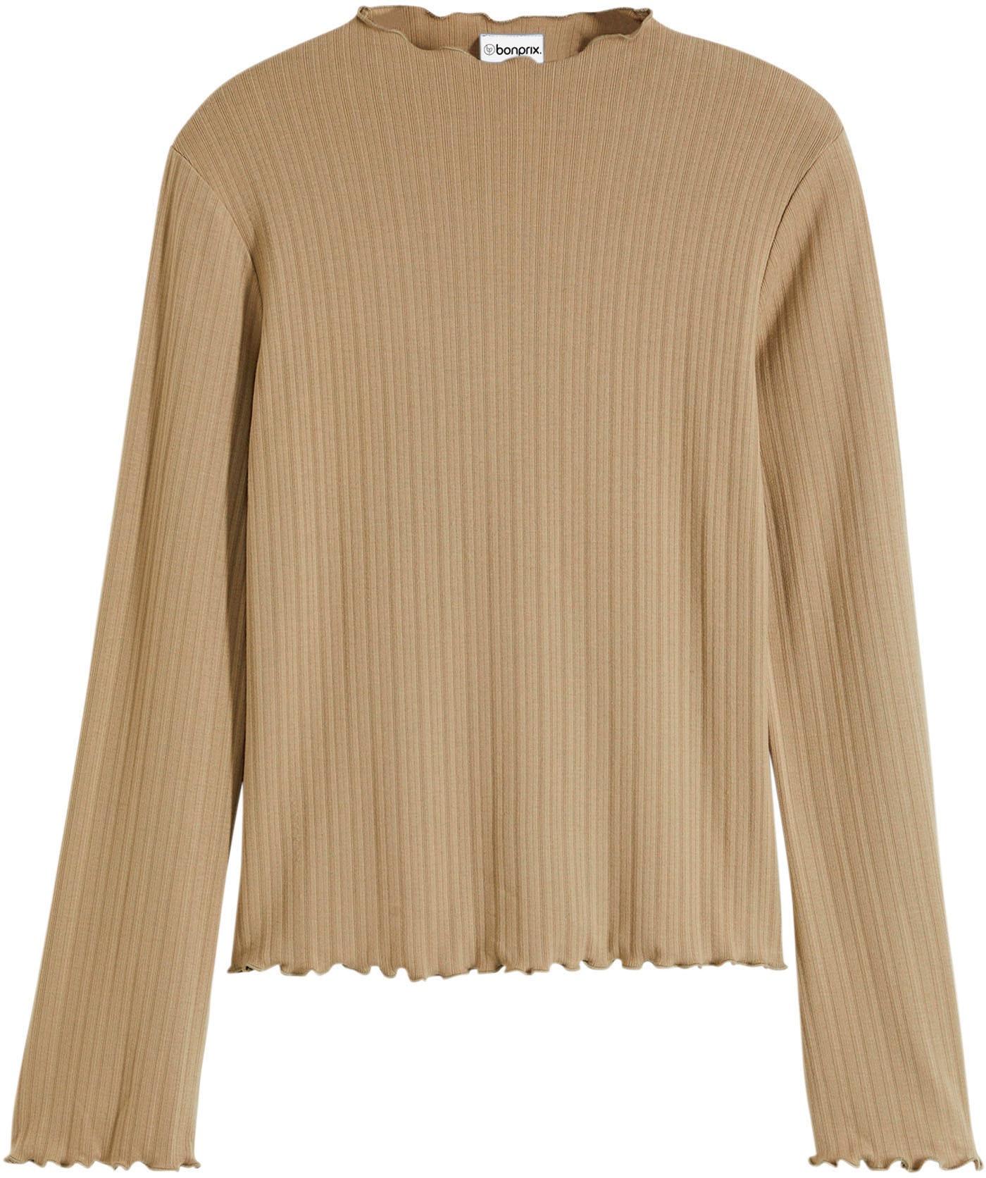 bonprix Langarmshirt »Geripptes Langarmshirt« schmale Passform, mit Trompetenärmeln, ohne Verschluss und Kragen