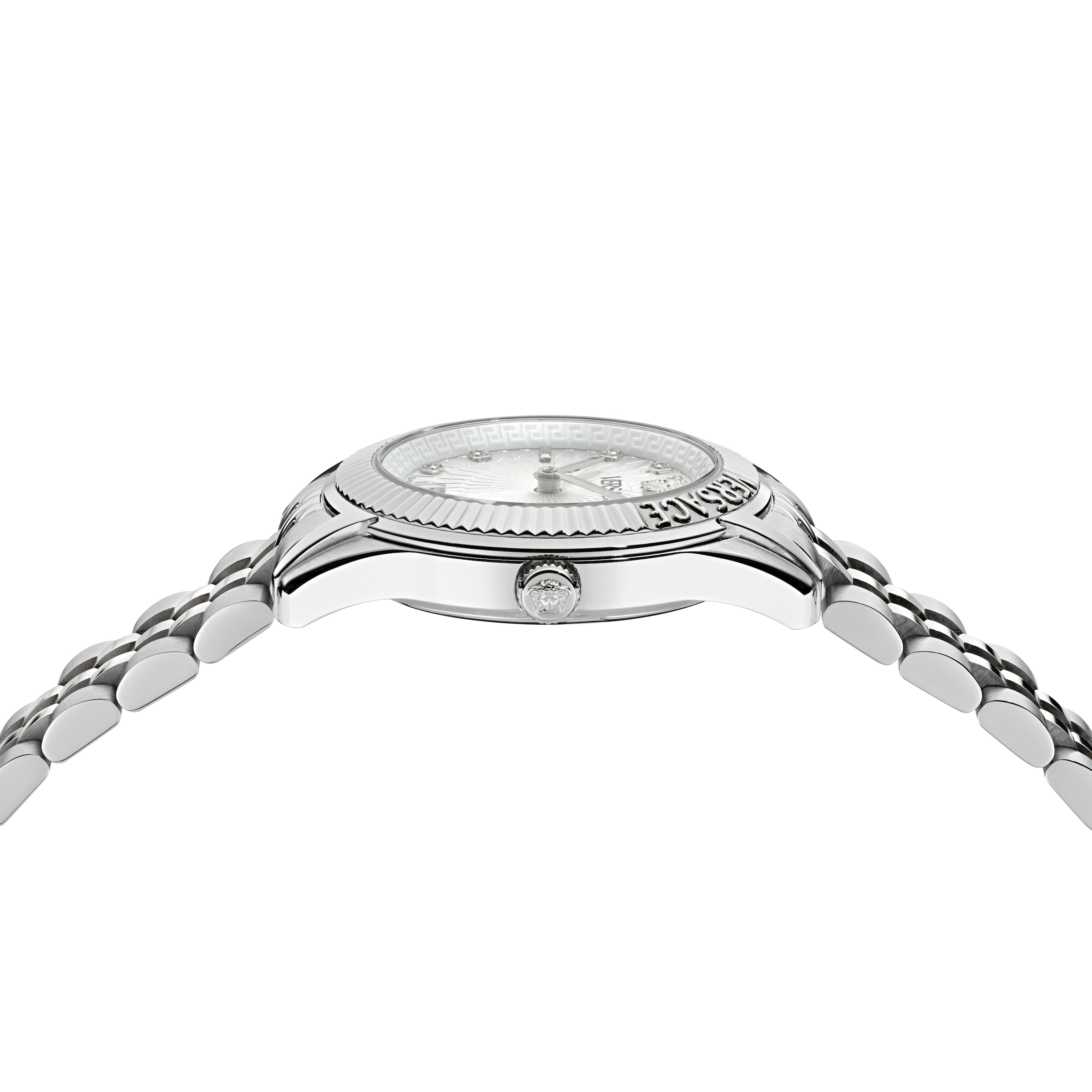 Versace Quarzuhr »GRECA TIME« Armbanduhr, Damenuhr, Swiss Made, Edelstahlarmband, analog, Diamant