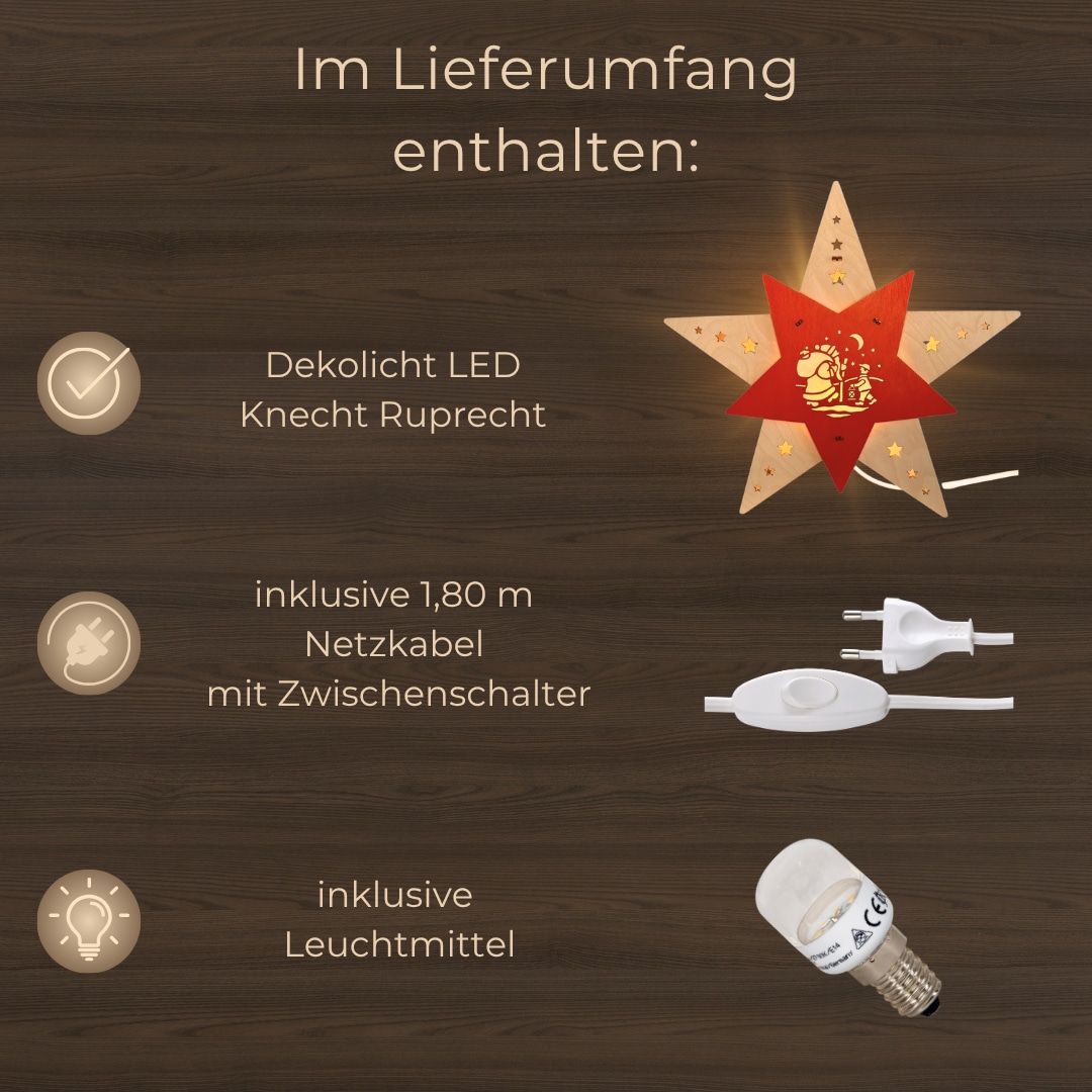 Weigla Dekostern »LED Knecht Ruprecht, Dekoleuchte aus Holz, NATUR-ROT«