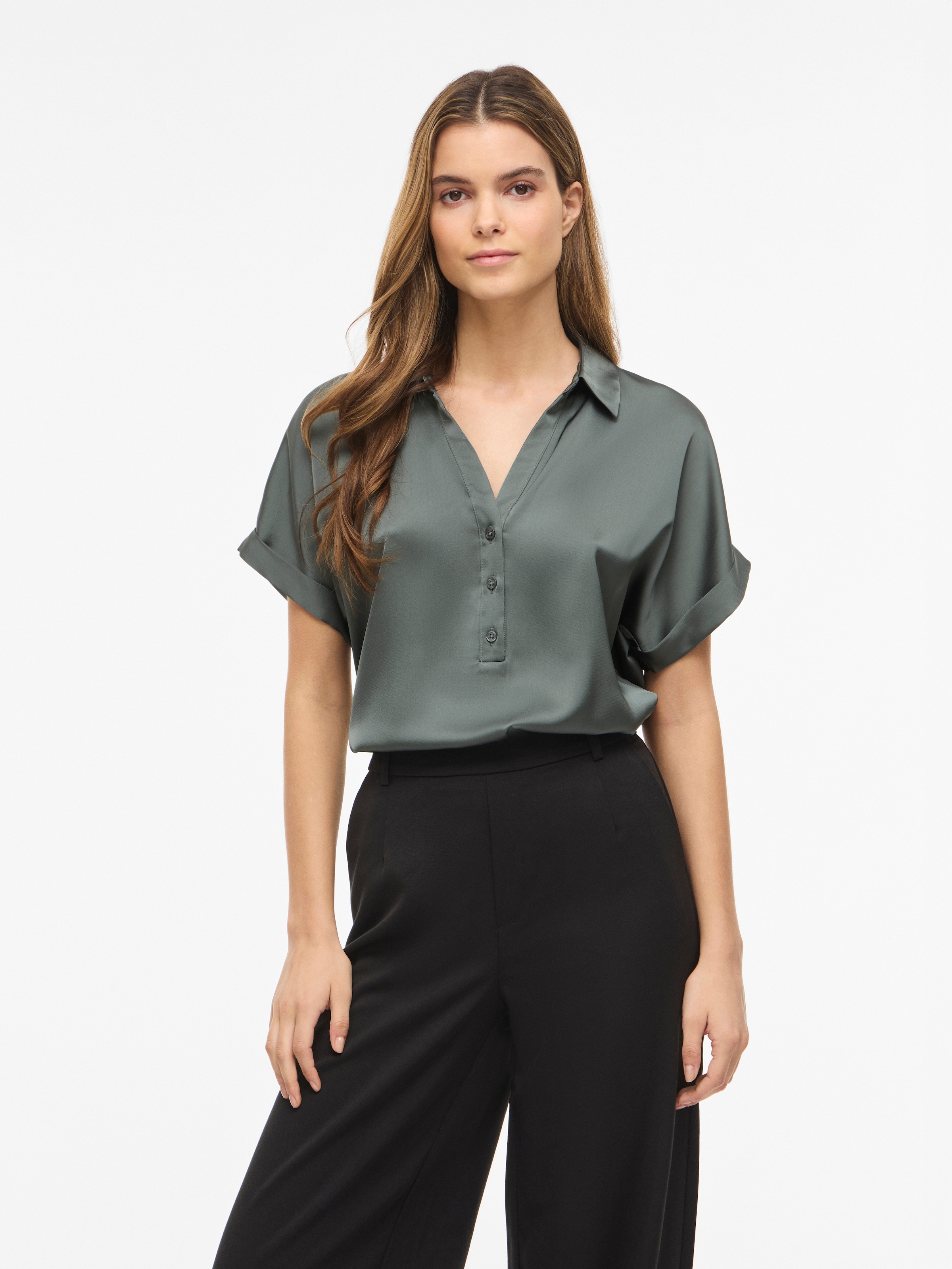 Vila Kurzarmbluse »VIENNA RAVENNA S/S TOP - NOOS« Kunstfaser, regular fit