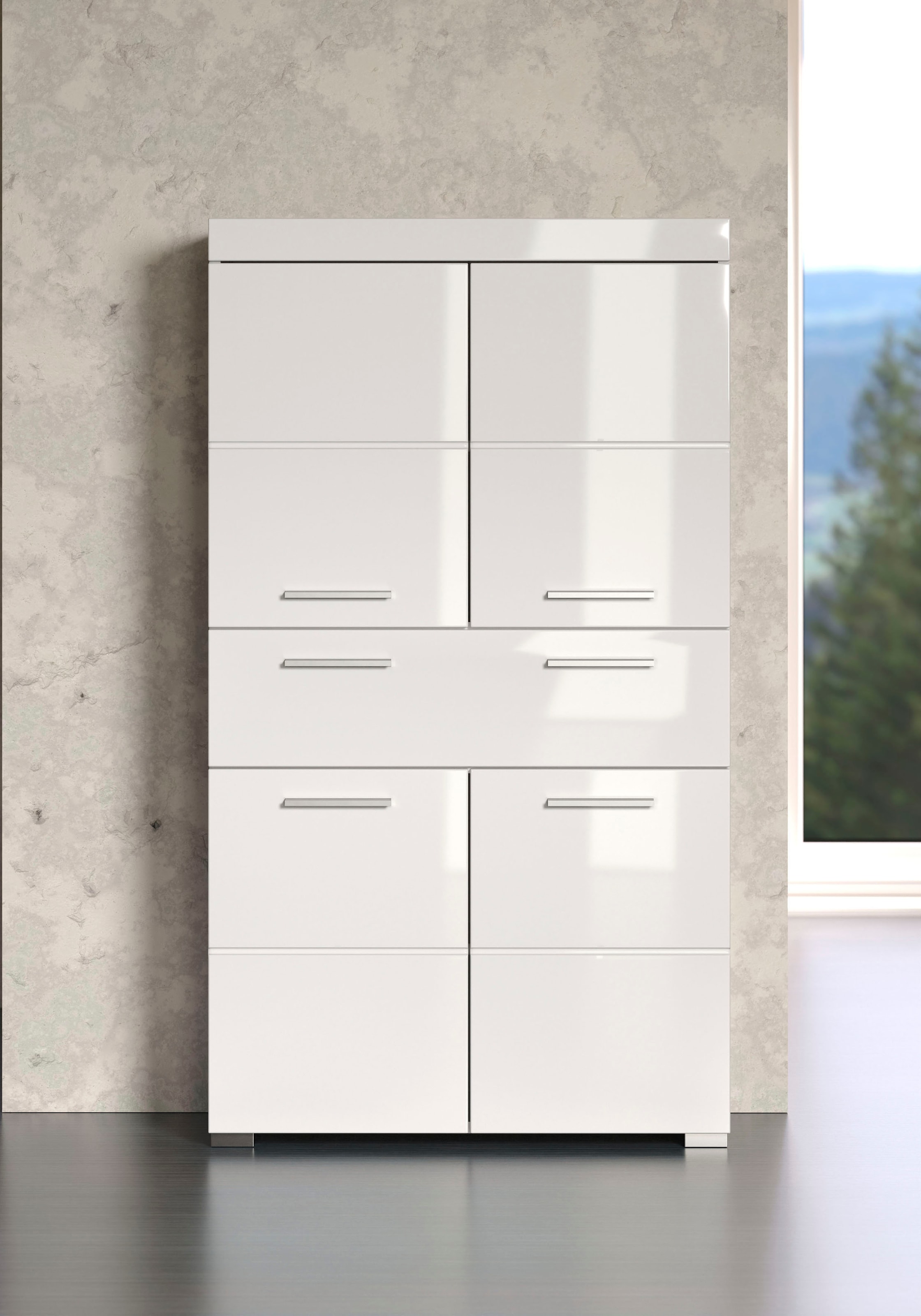 welltime Midischrank »Avena« Standschrank mit 4 Türen, 1 Schublade - (B/T/H) 73/31/130 cm