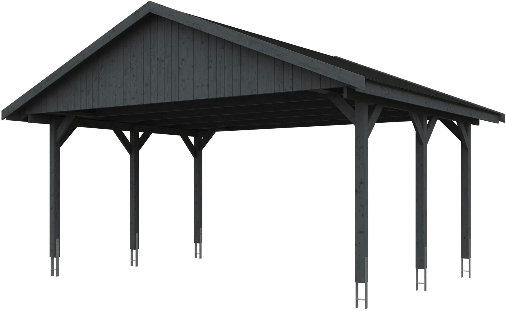 Skanholz Doppelcarport »Wallgau«, Nadelholz, 530 cm, Schiefergrau, 620x500cm, schwarze Schindeln