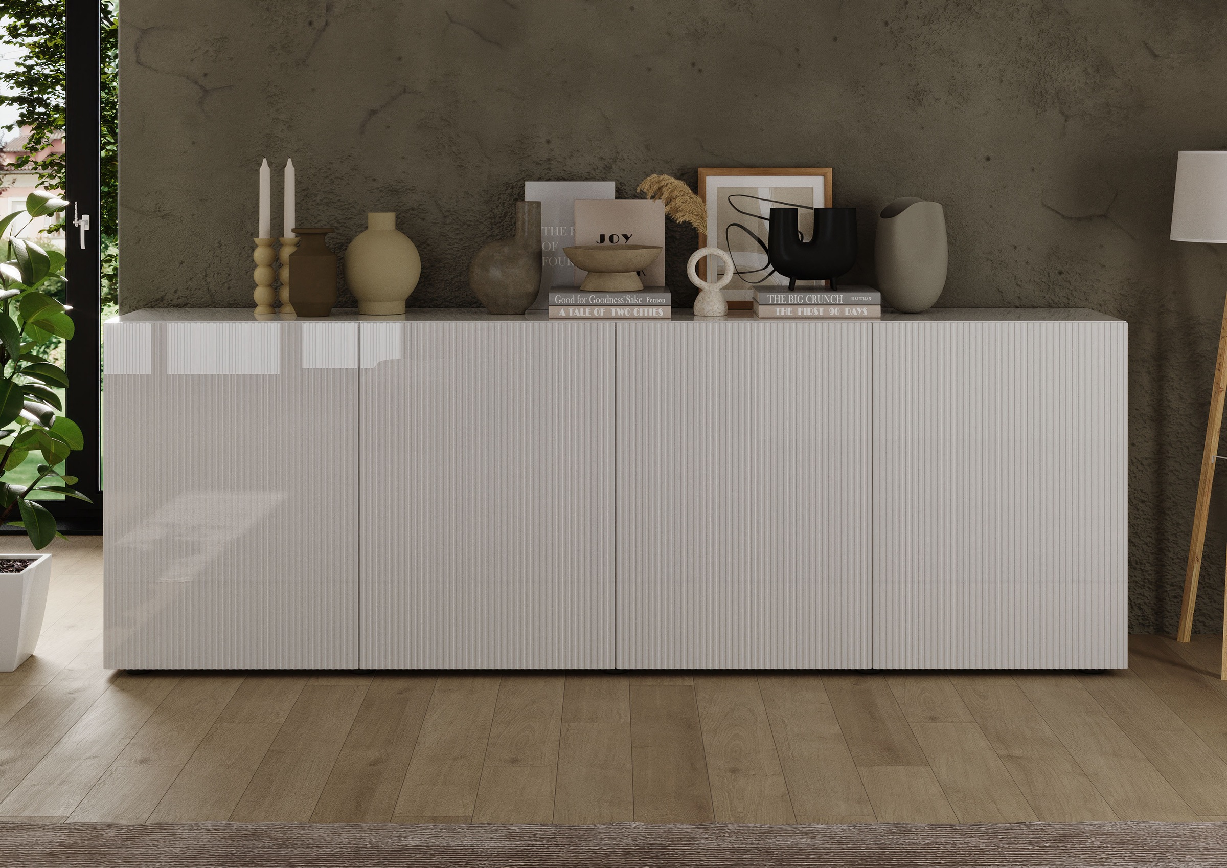 INOSIGN Sideboard »Rio Breite 240 cm, Kommode mit 4 Türen, Anrichte,«, geriffelte Front, modern u. elegant, viel Stauraum