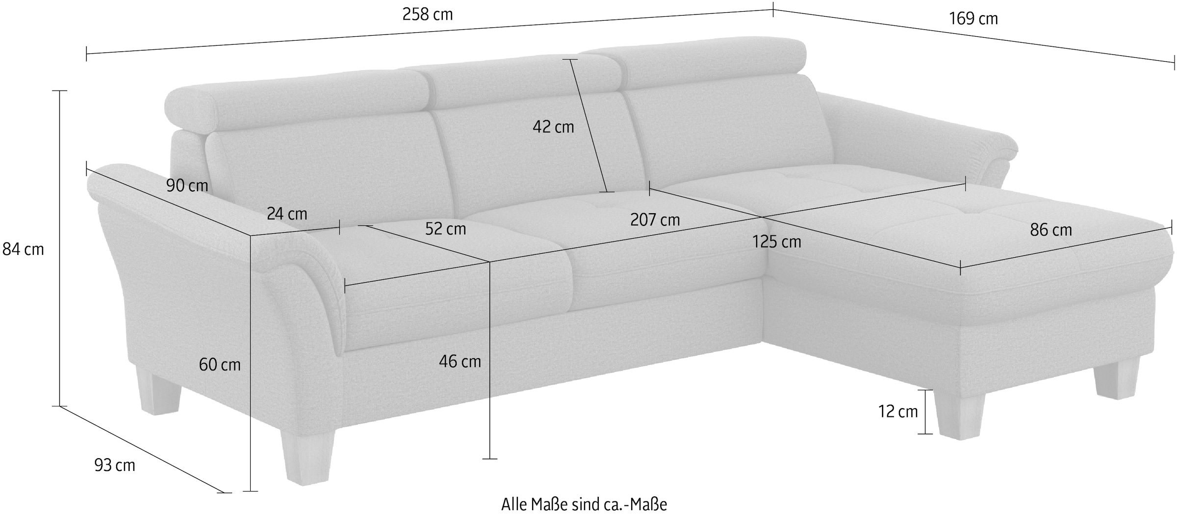 Home affaire Ecksofa »Lindgren L-Form«, wahlweise mit Bett mit klappbaren Rollen, Kasten und Kopfverstellung